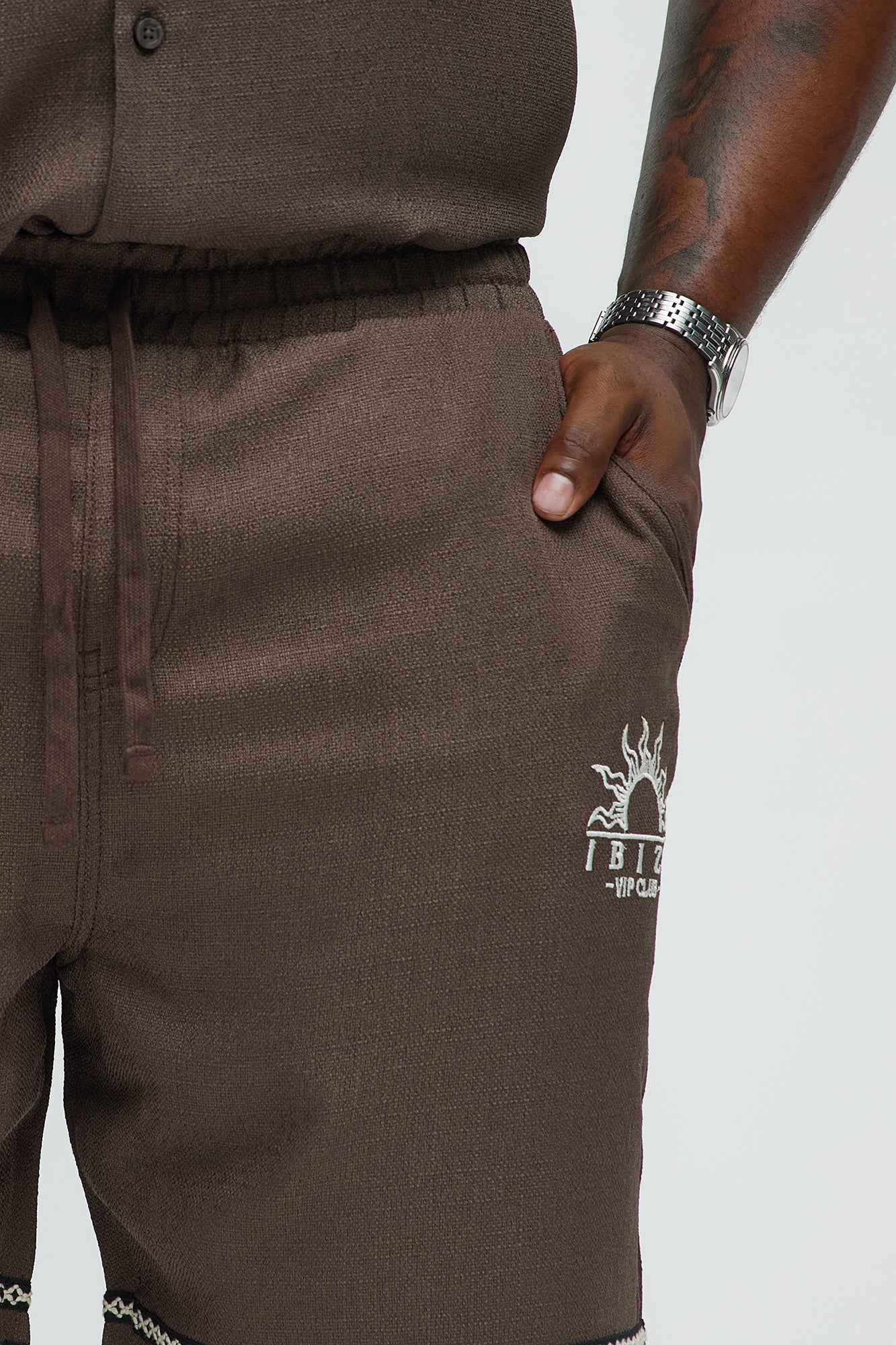 Ibiza VIP Club Linen Like Relaxed Shorts - Chocolate