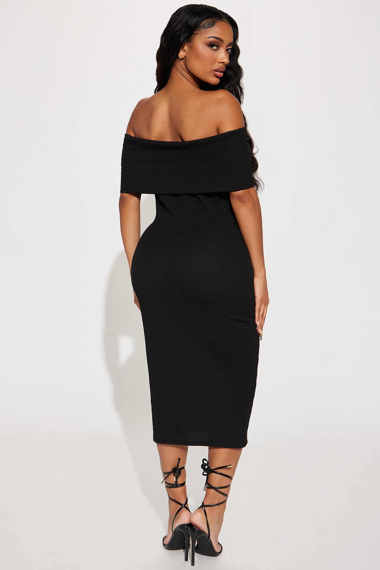 Ana Off Shoulder Midi Dress - Black