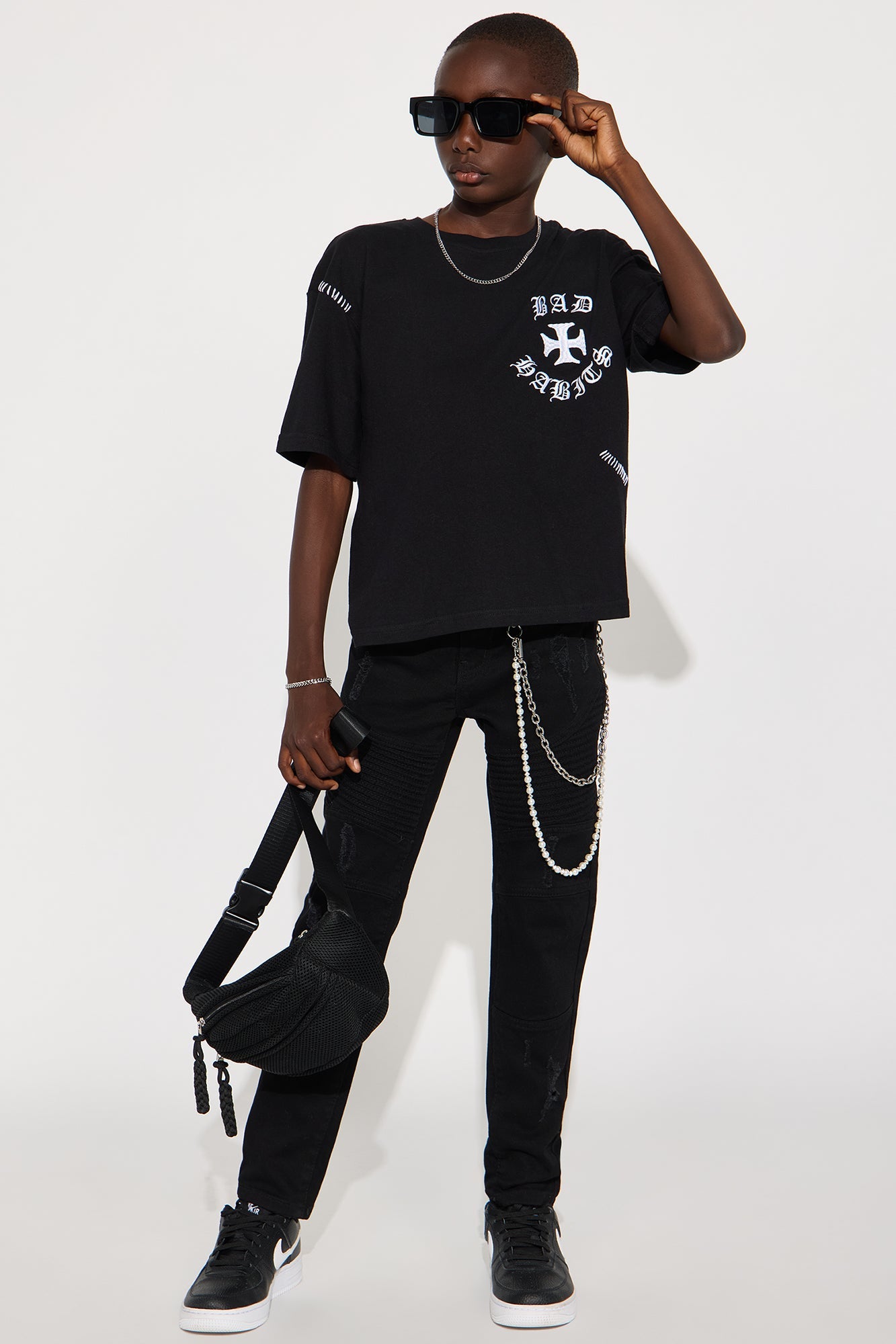 Mini Stars Align Front/Back T-Shirt - Black