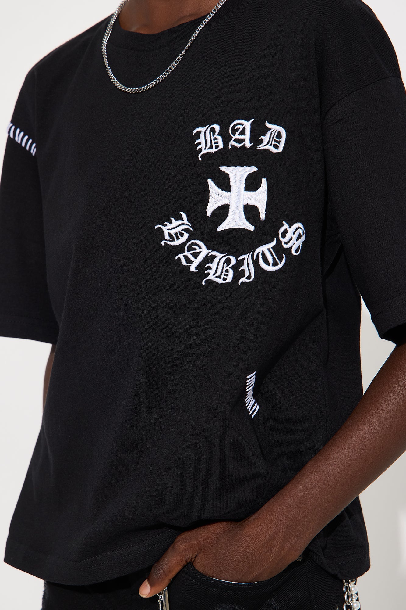 Mini Stars Align Front/Back T-Shirt - Black