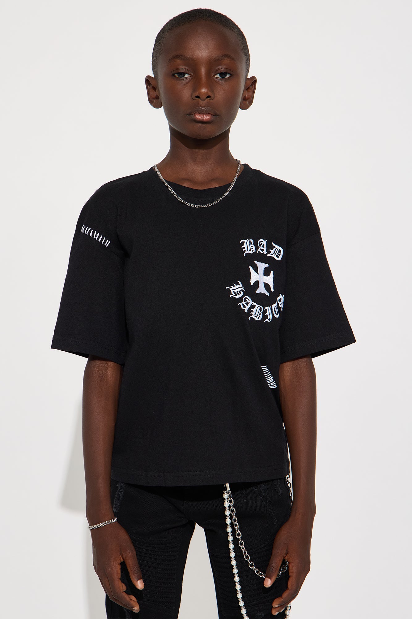 Mini Stars Align Front/Back T-Shirt - Black