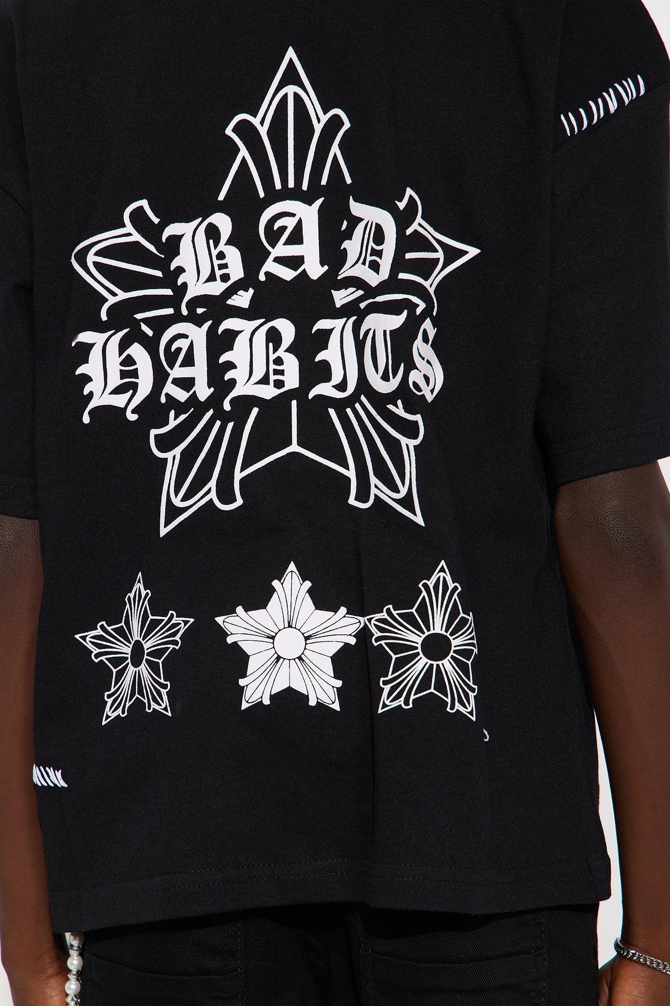 Mini Stars Align Front/Back T-Shirt - Black