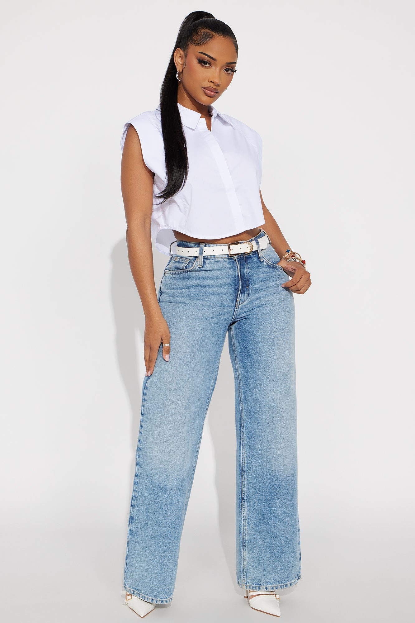 Dream Of Me Lace Up Poplin Top - White
