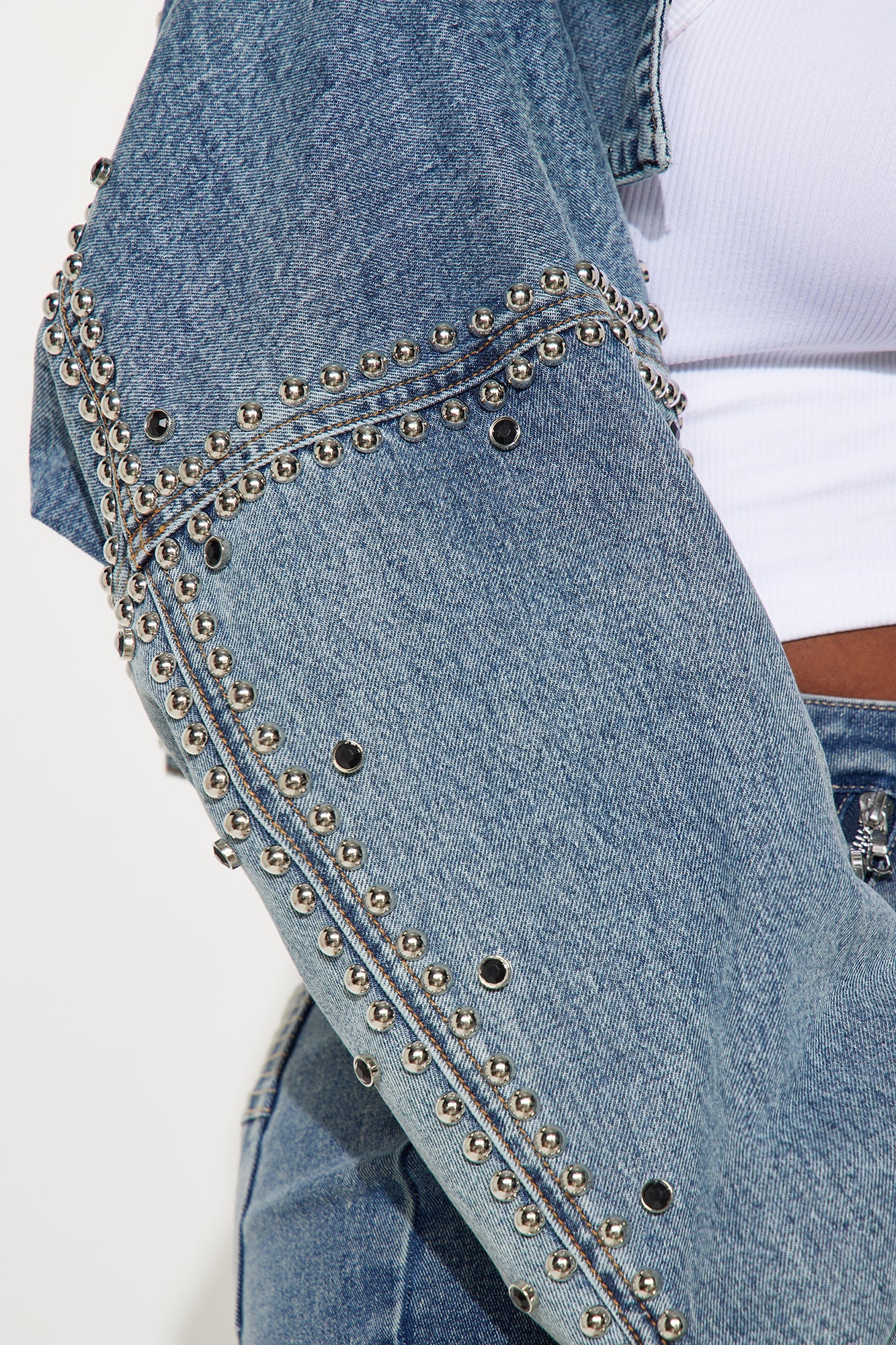 Hollywood Studded Denim Jacket - Light Blue Wash