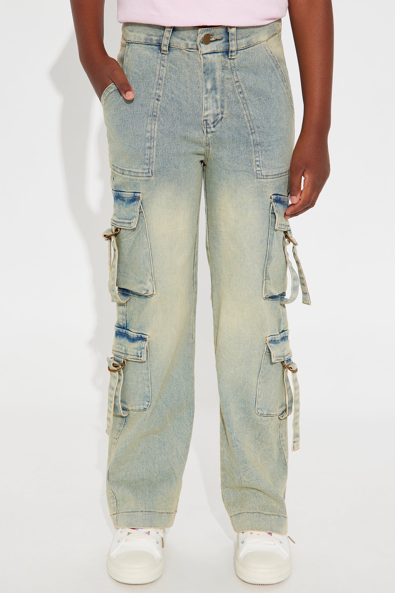 Mini Jess Dip Dyed Wide Leg Cargo Jean - Medium Wash