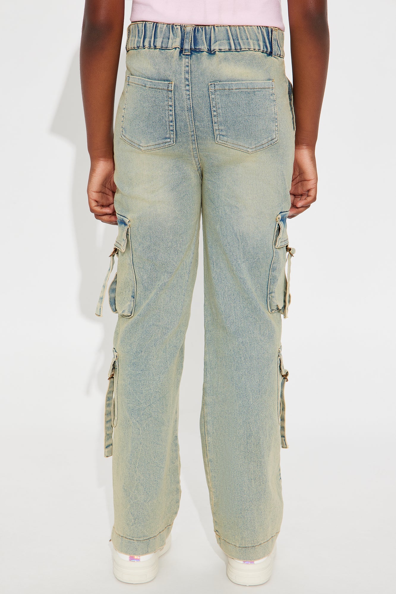 Mini Jess Dip Dyed Wide Leg Cargo Jean - Medium Wash