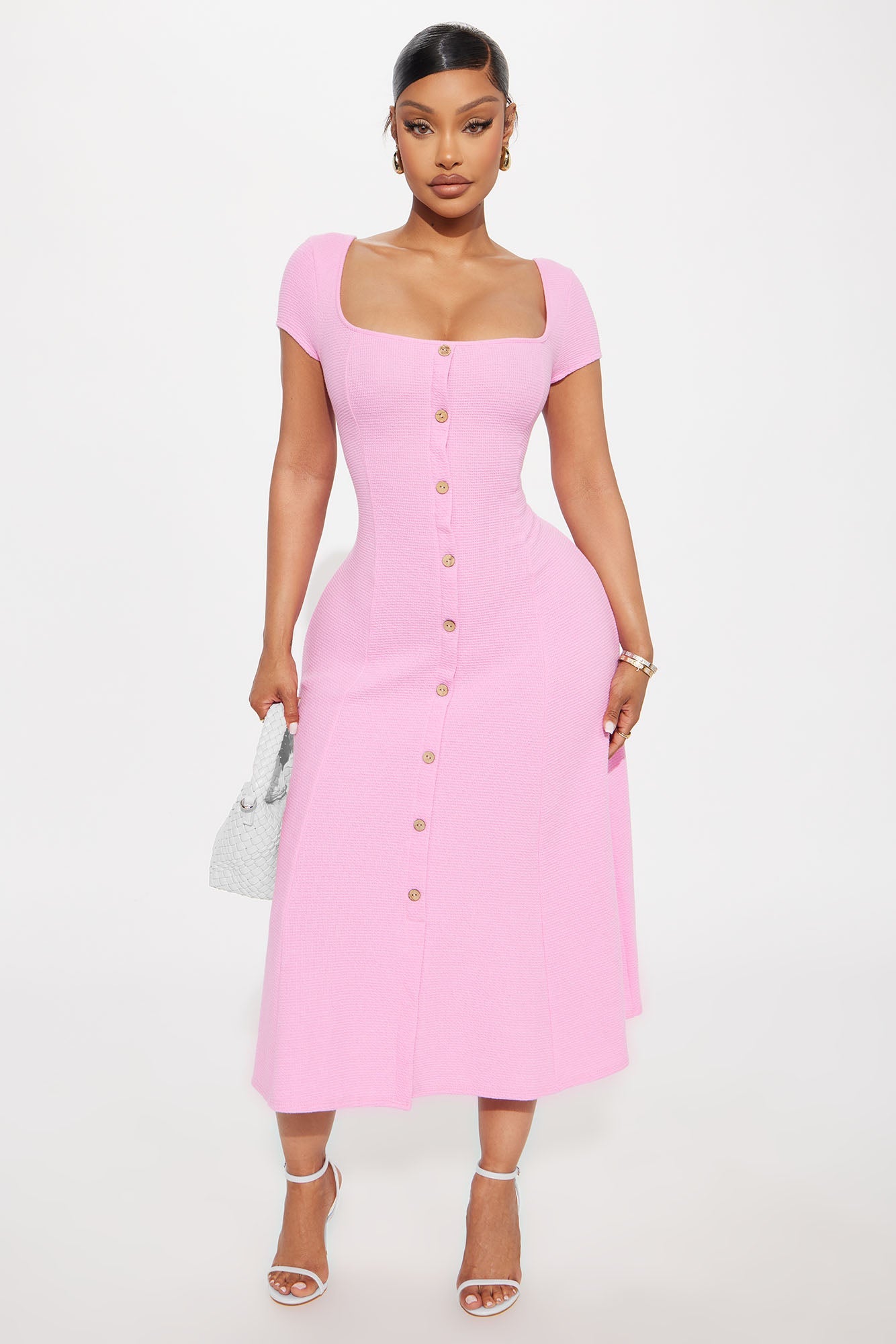 Just A Moment Scoop Neck Midi Dress - Pink