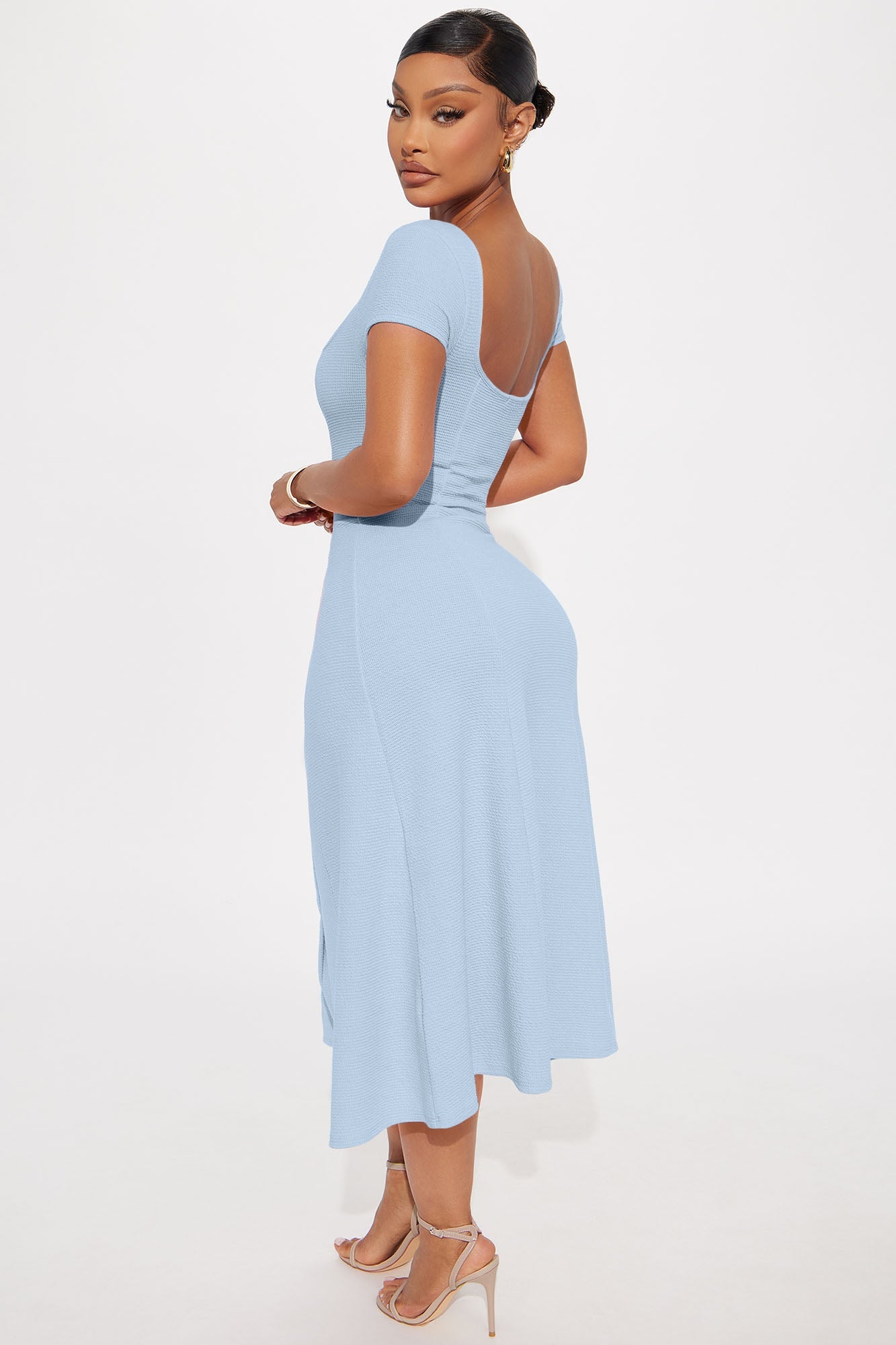 Just A Moment Scoop Neck Midi Dress - Dusty Blue