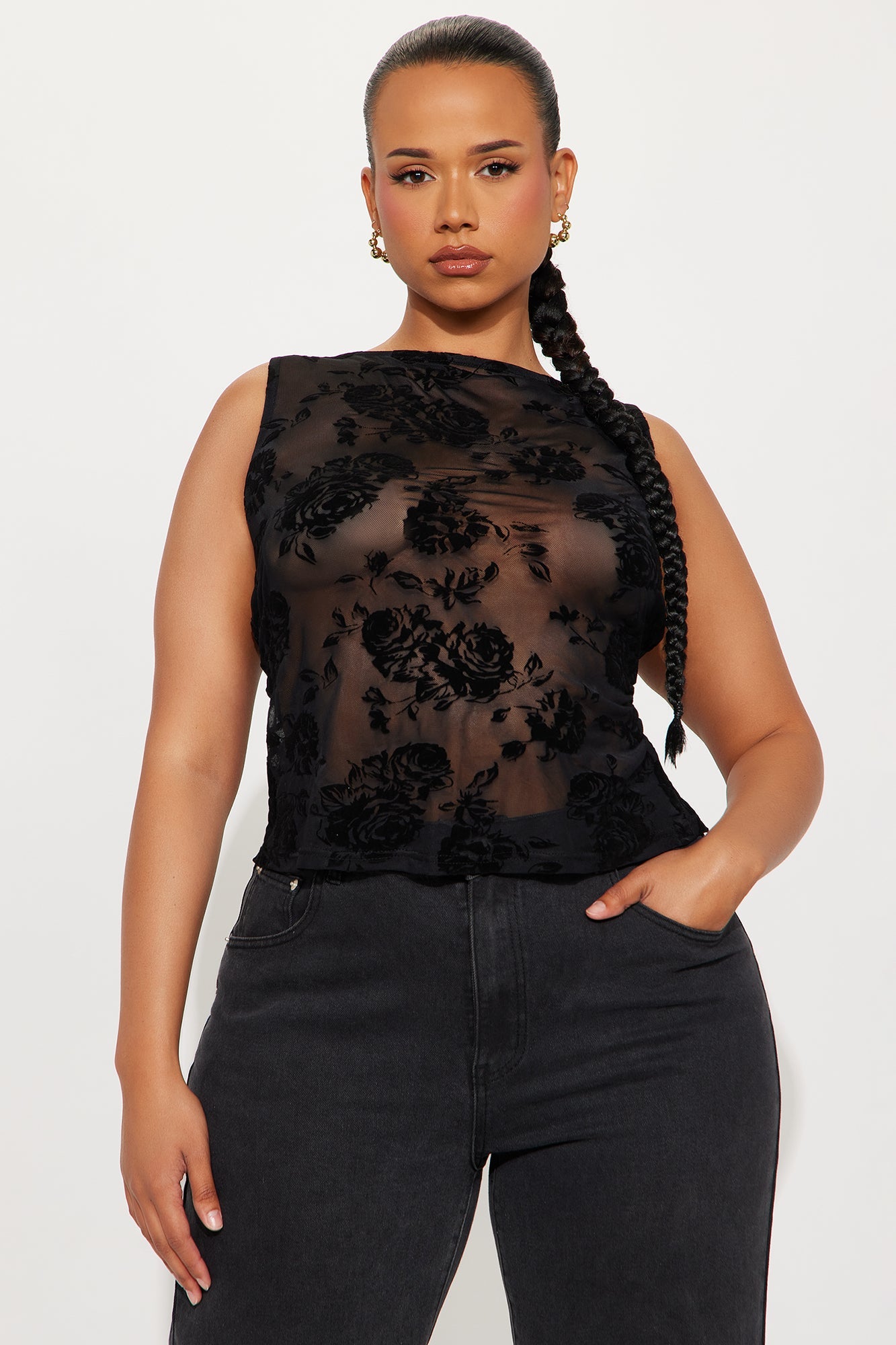 Lizette Boat Neck Mesh Top - Black