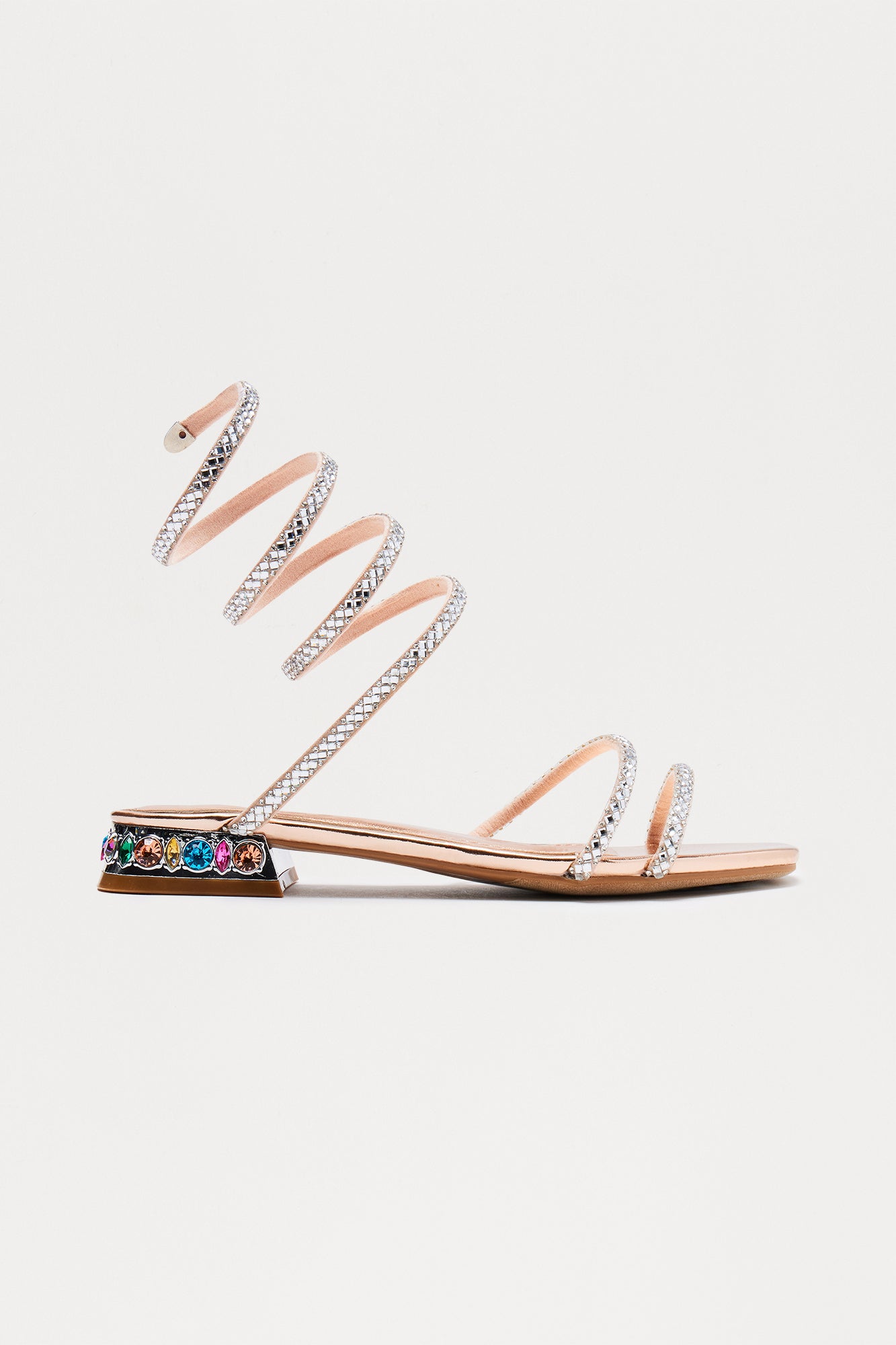 Vessy Rhinestone Wrap Up Sandals - Rose Gold