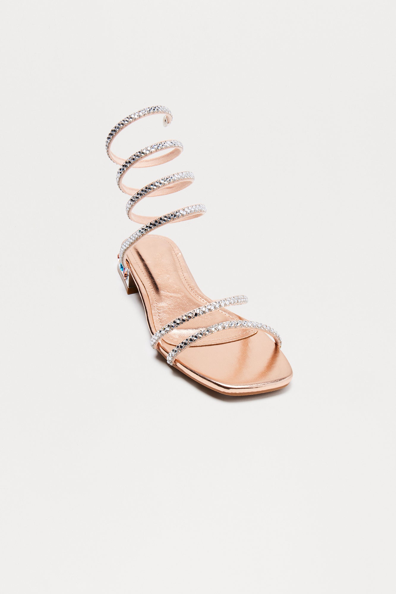 Vessy Rhinestone Wrap Up Sandals - Rose Gold