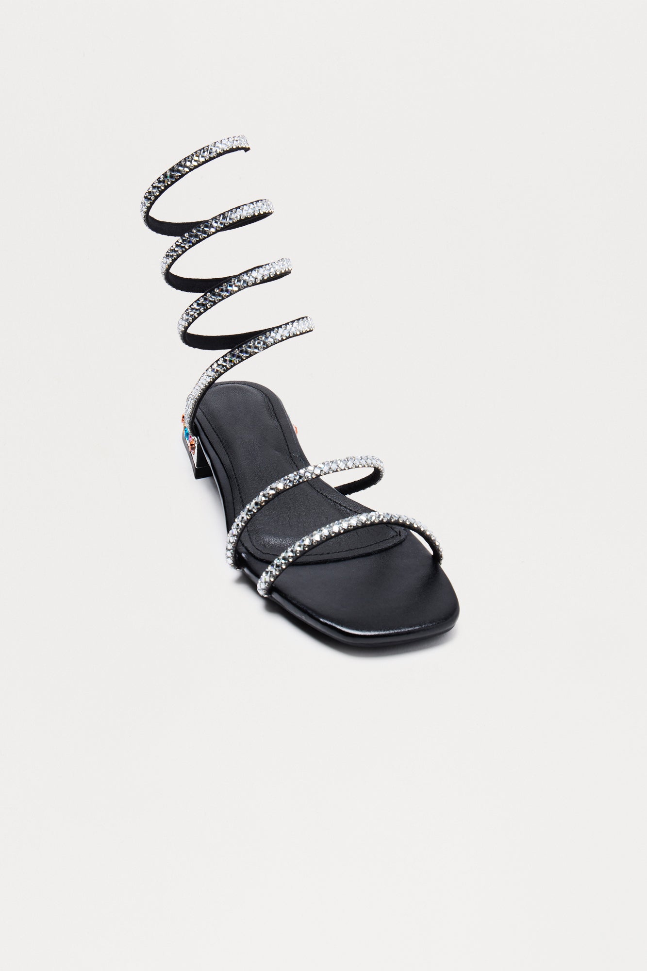 Vessy Rhinestone Wrap Up Sandals - Black