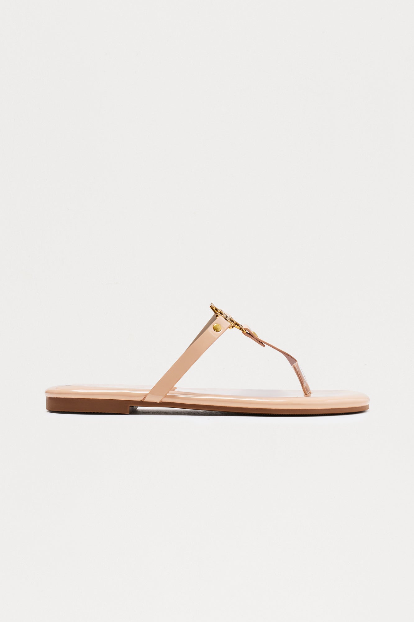 Noriella Hardware Faux Patent Flip Flops - Nude