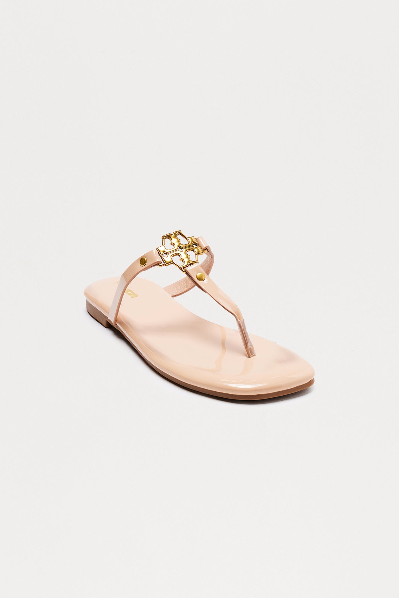 Noriella Hardware Faux Patent Flip Flops - Nude