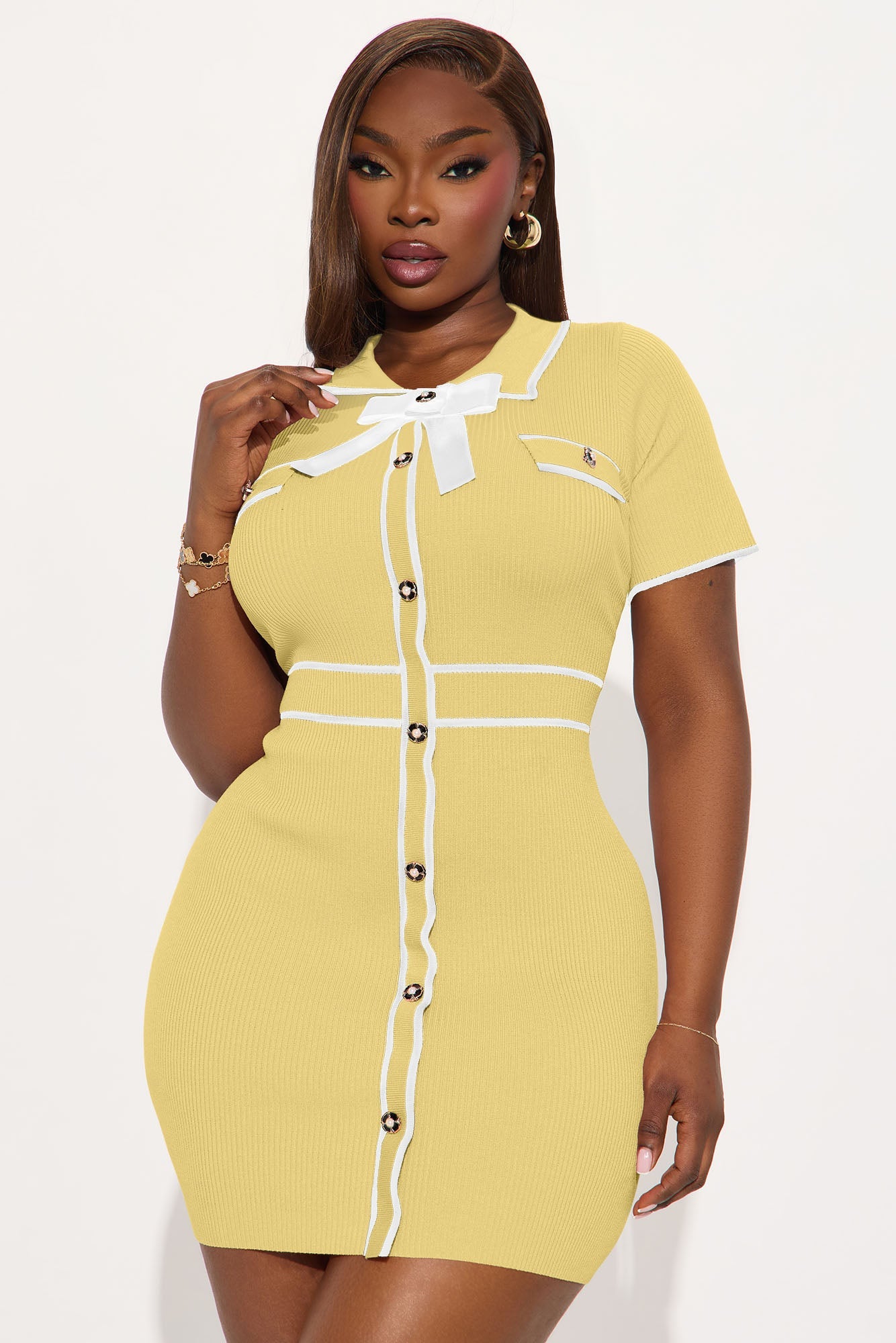 Zhadie Sweater Mini Dress - Yellow