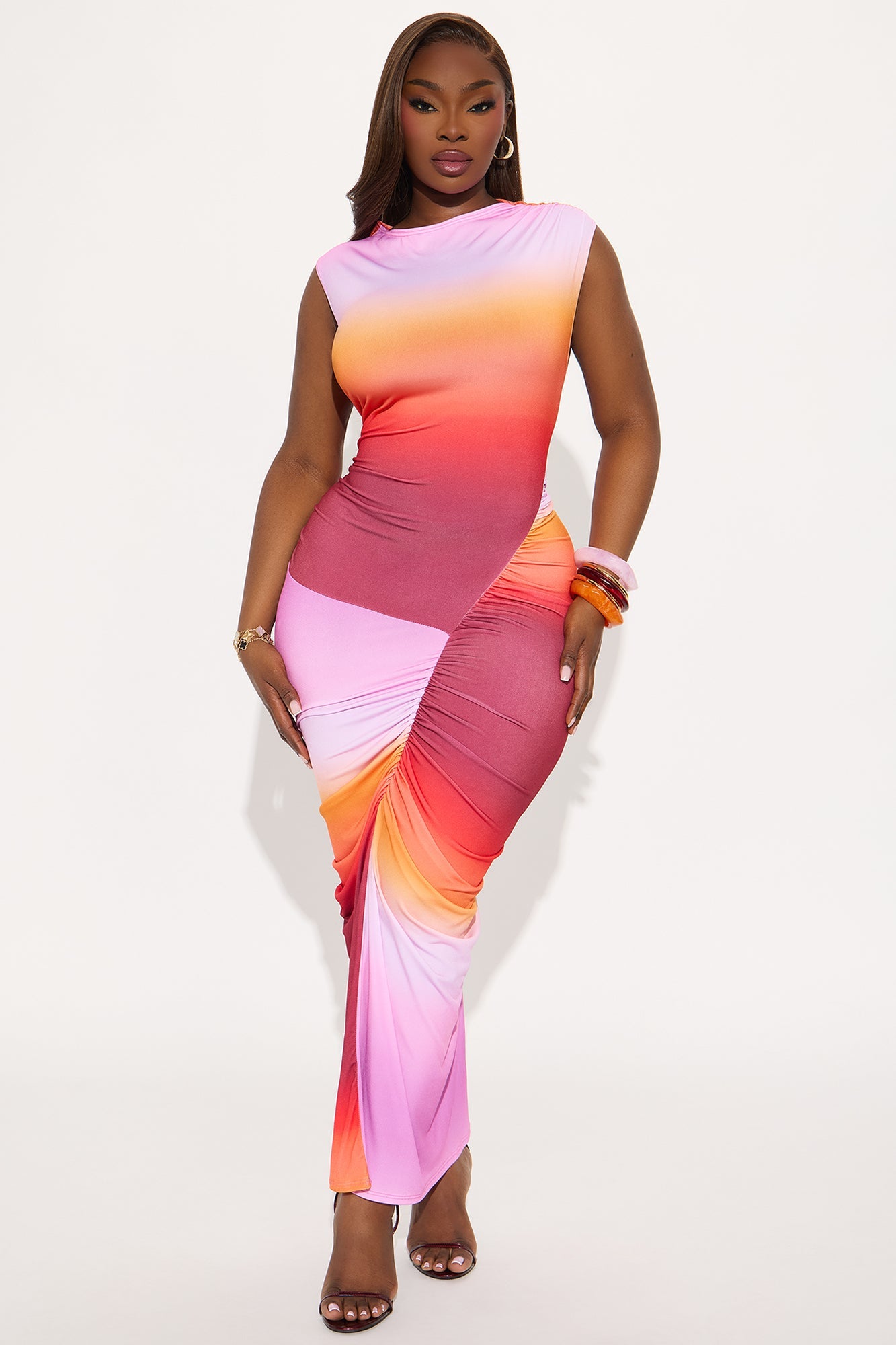Candy Skies Ombre Asymmetrical Maxi Dress - Orange/combo