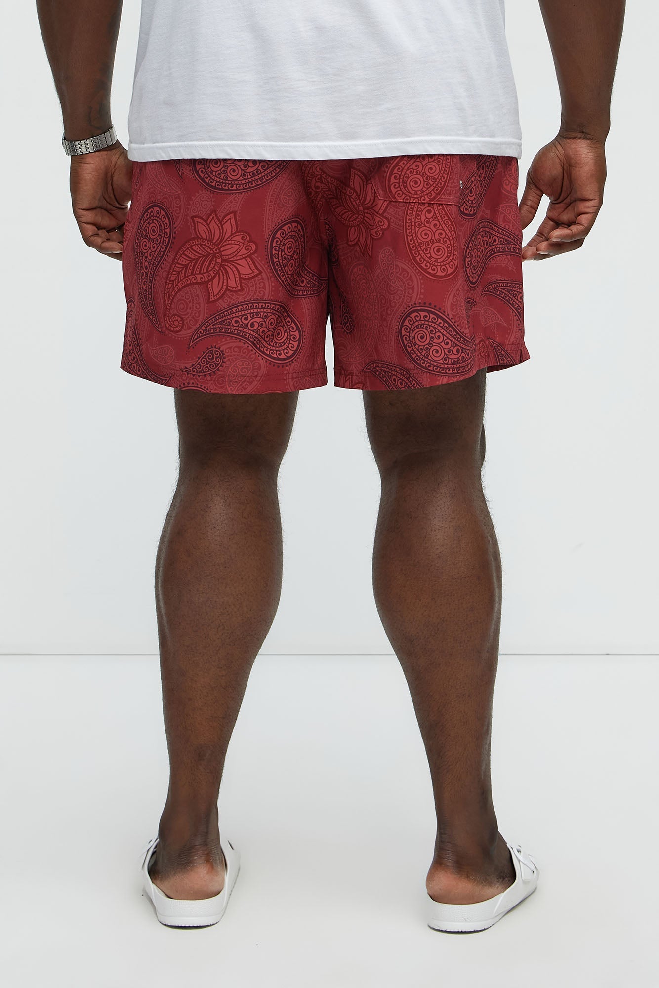 Retro Paisley Printed Swim Classic Trunk - Burgundy