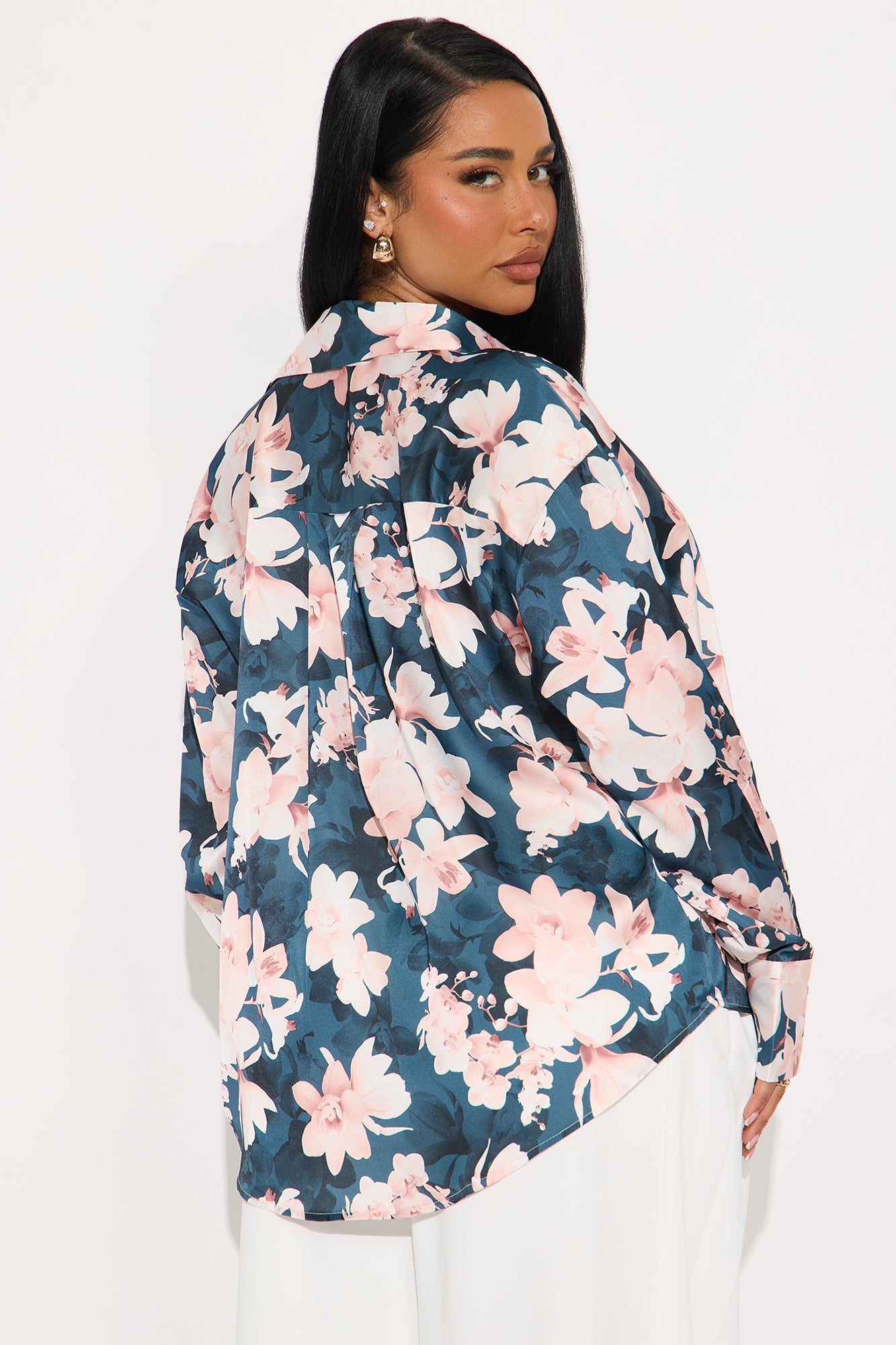 Cover Me In Florals Satin Shirt - Pink/combo