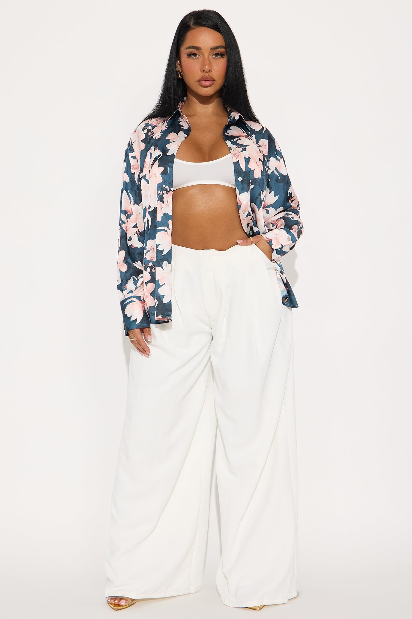 Cover Me In Florals Satin Shirt - Pink/combo