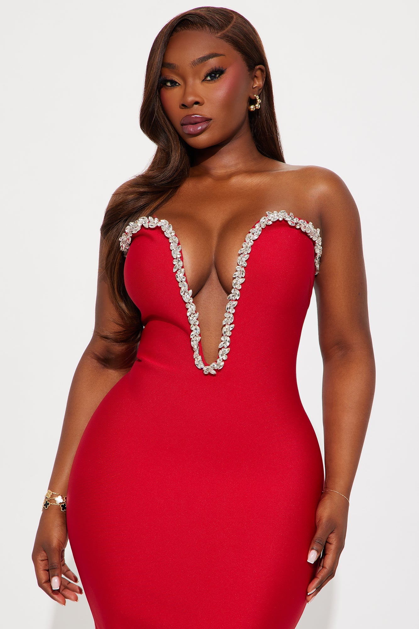 Sweetest Heart Embellished Midi Dress - Red