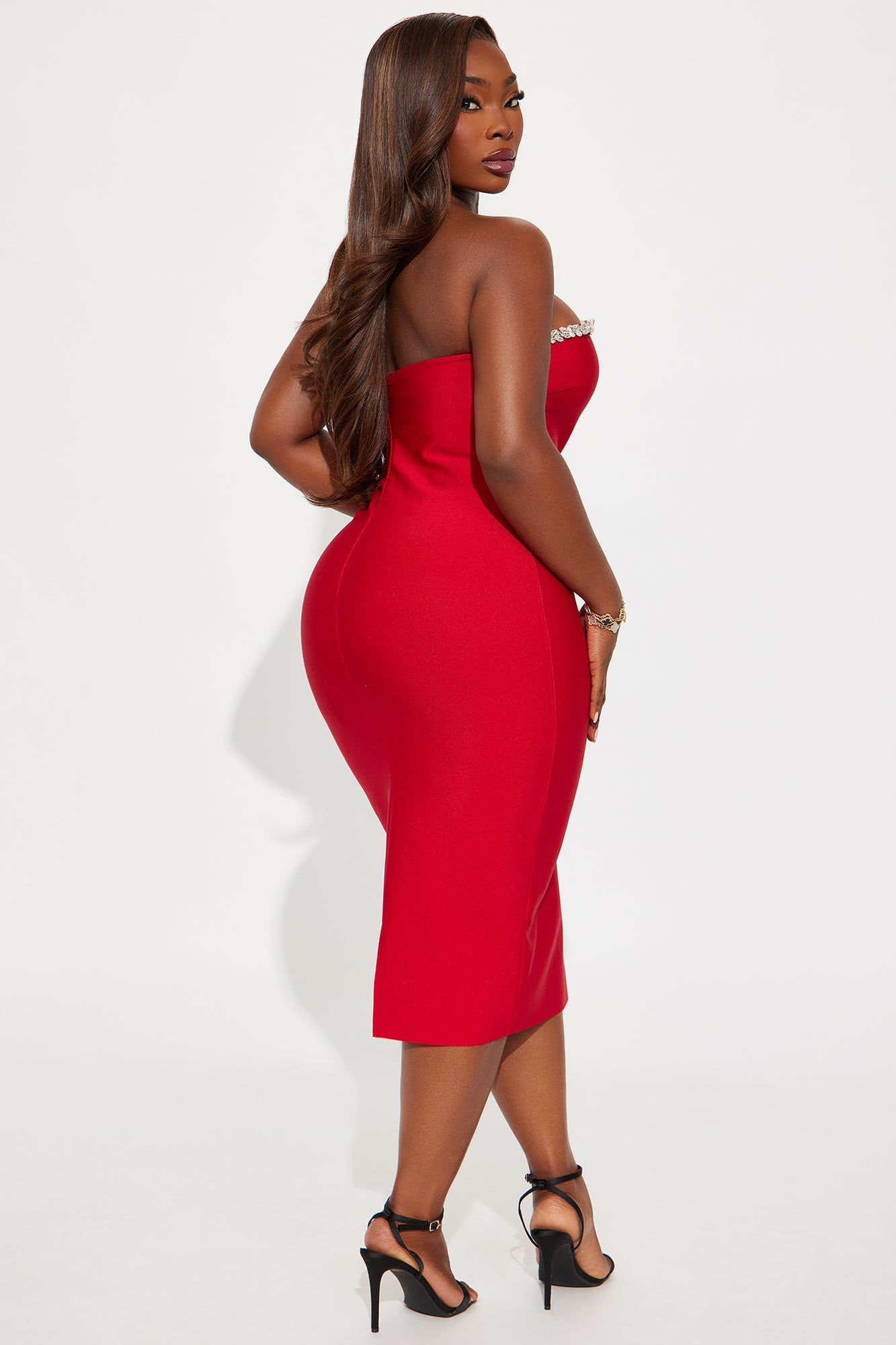 Sweetest Heart Embellished Midi Dress - Red