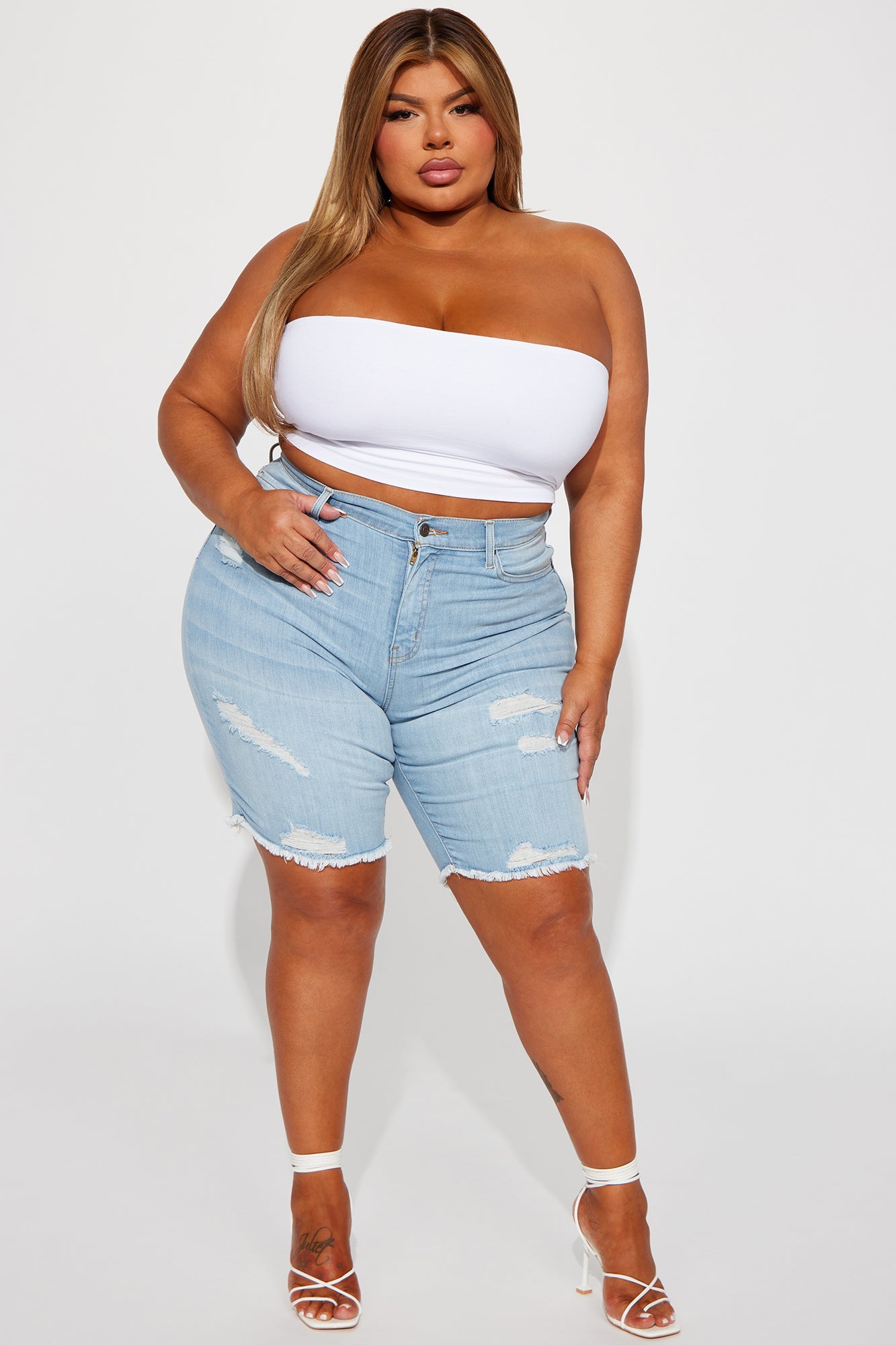 Tight Squeeze Lux Stretch Denim Bermuda Shorts - Light Wash