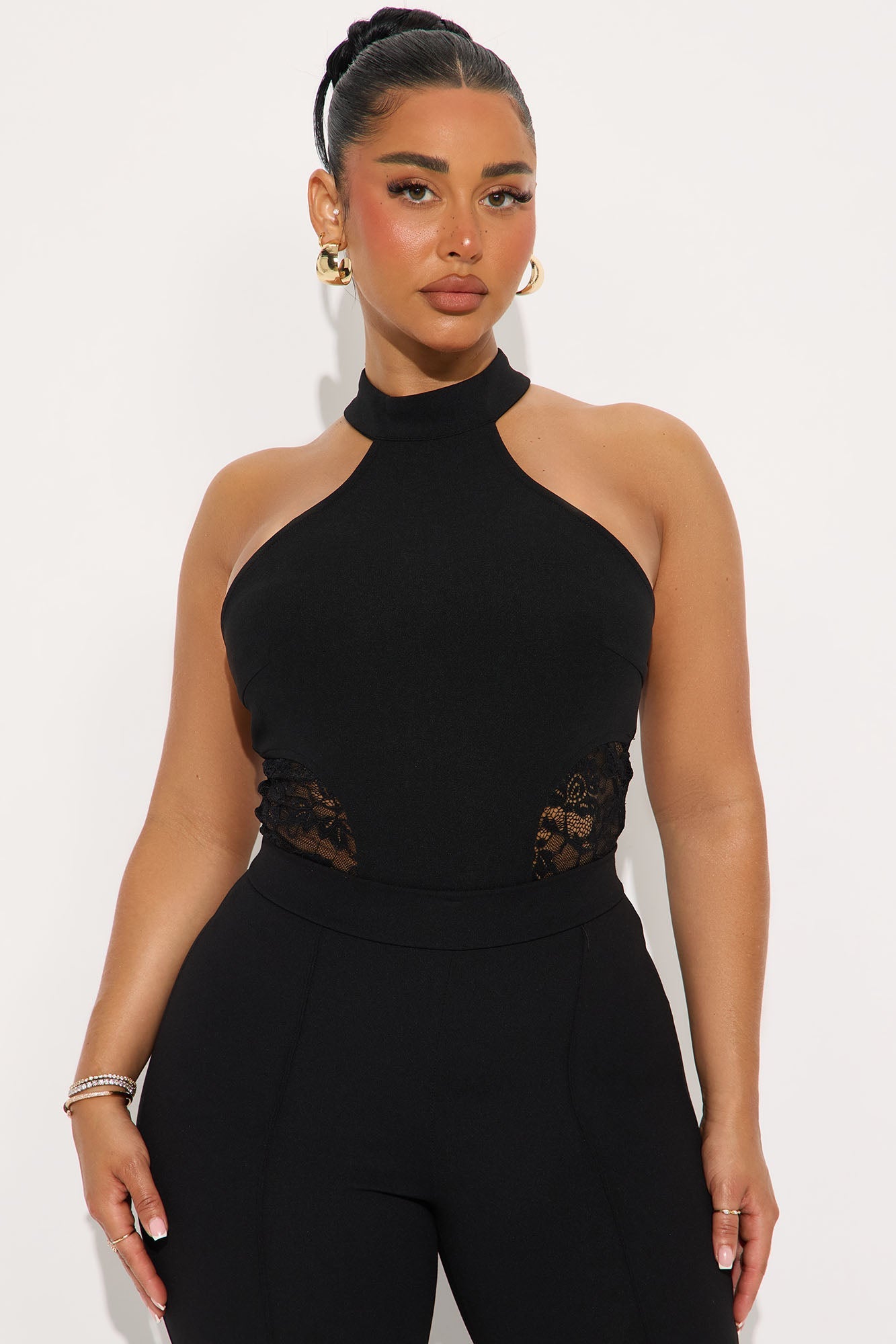 Moonlit Charm Mock Neck Bodysuit - Black