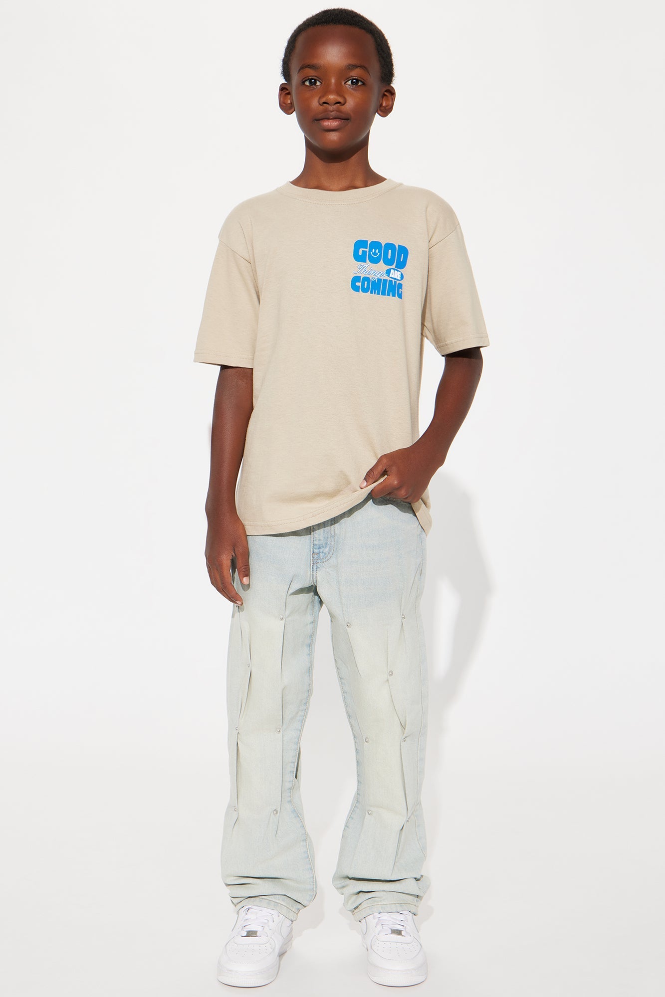 Mini Good Things Coming Short Sleeve Front/Back Tee - Natural