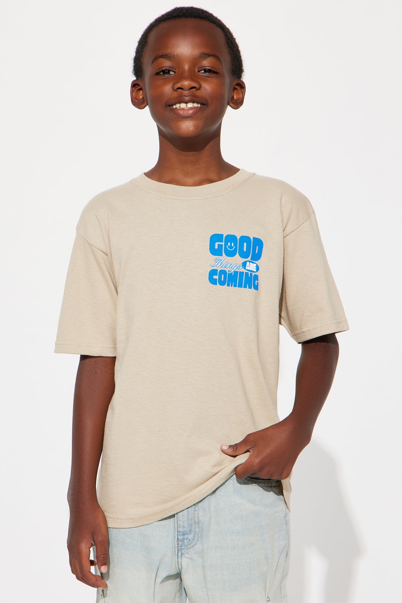 Mini Good Things Coming Short Sleeve Front/Back Tee - Natural