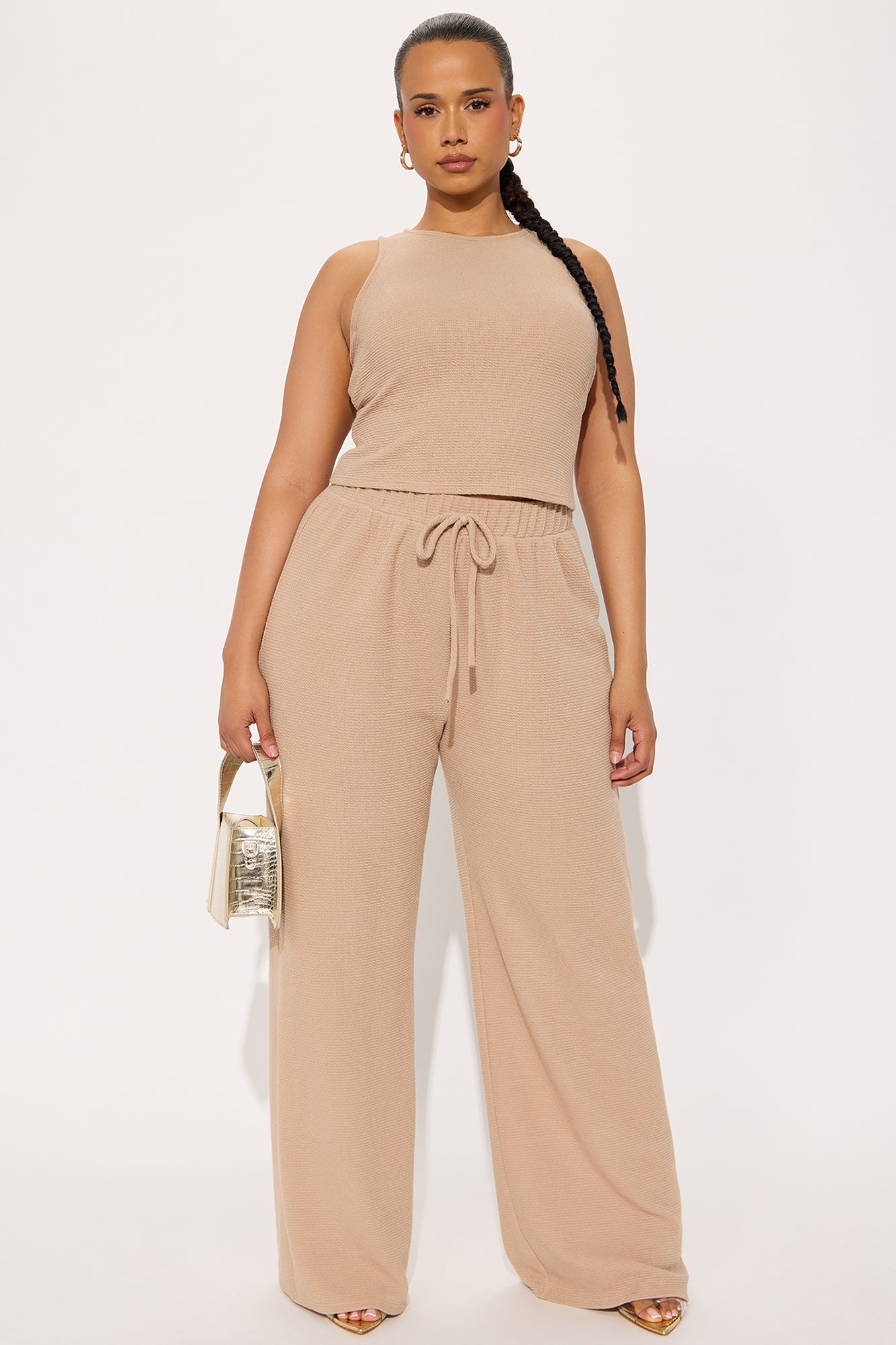 Alana Textured Wide Leg Pant Set - Taupe