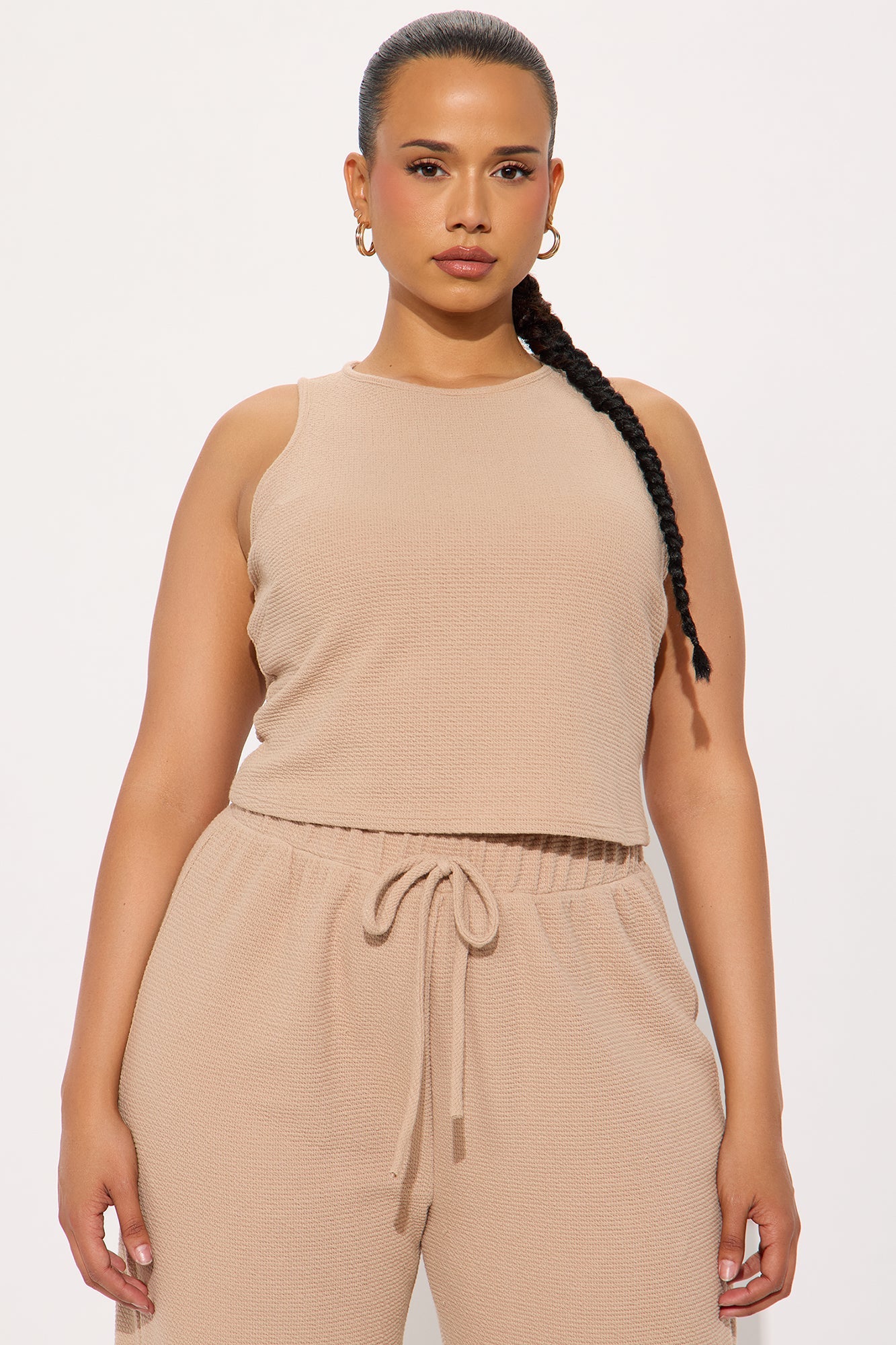 Alana Textured Wide Leg Pant Set - Taupe