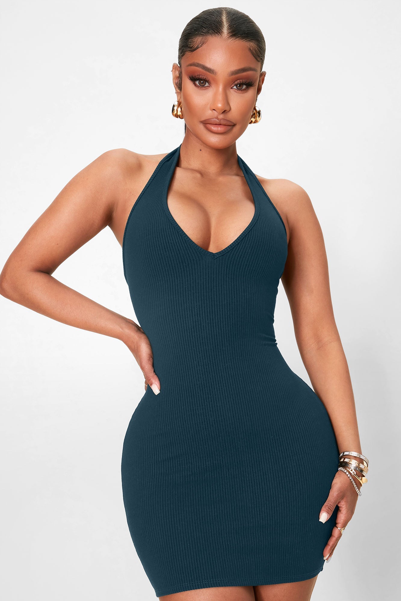Celeste Snatched Halter Mini Dress - Teal