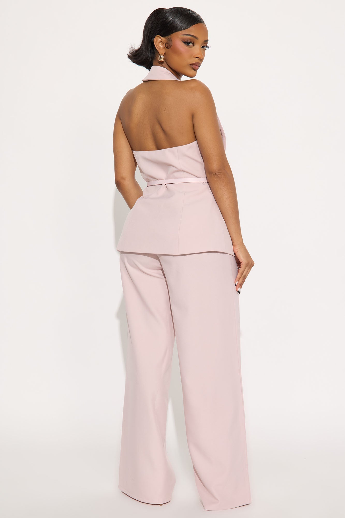 Divine Crepe Belted Vest And Pant Set - Mauve