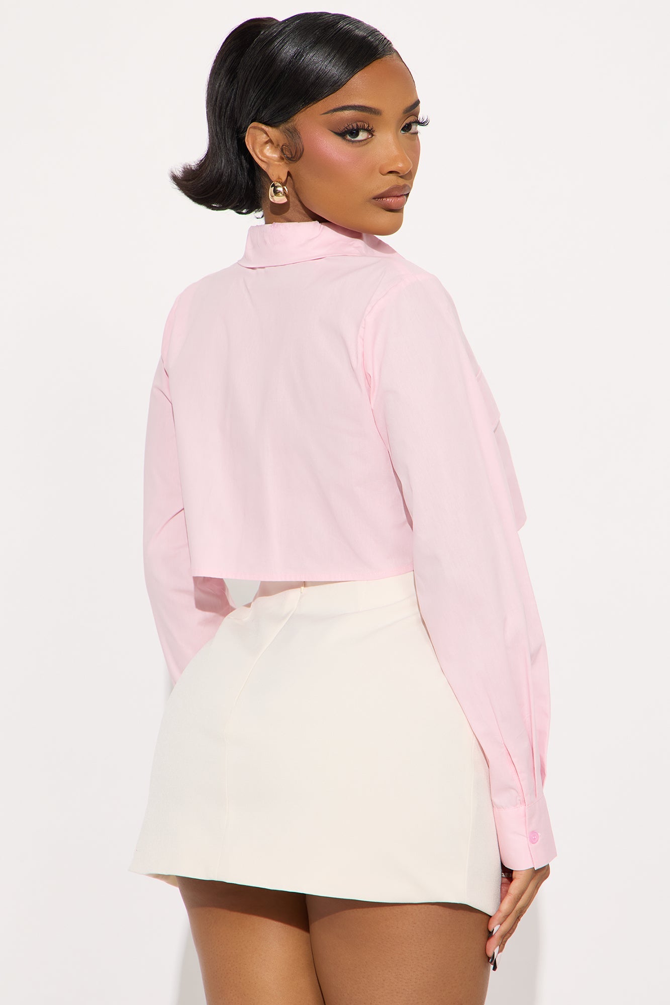 On My Way Cropped Poplin Shirt - Pink
