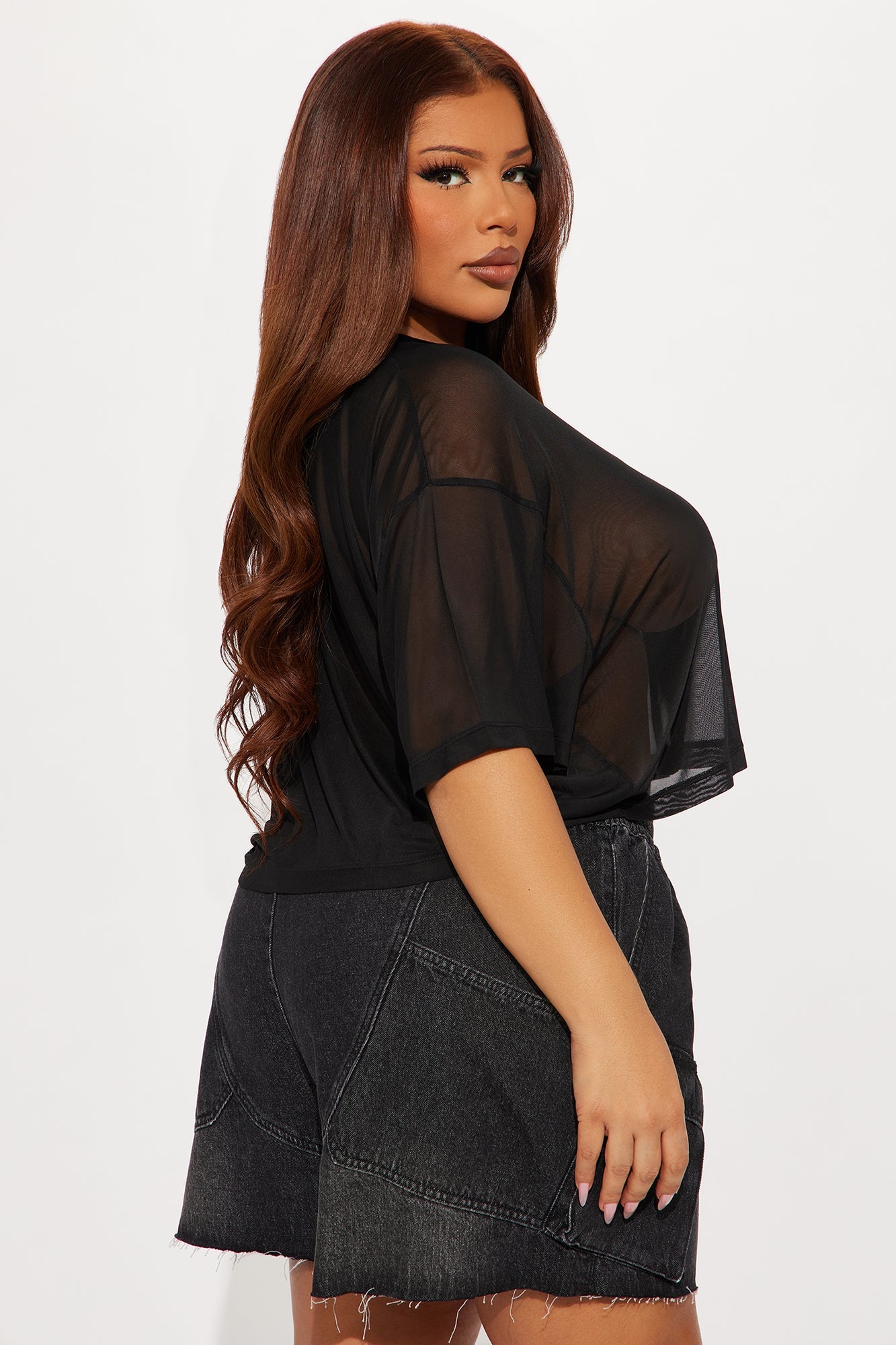 Tupac Mesh Rhinestone Cropped Tee - Black