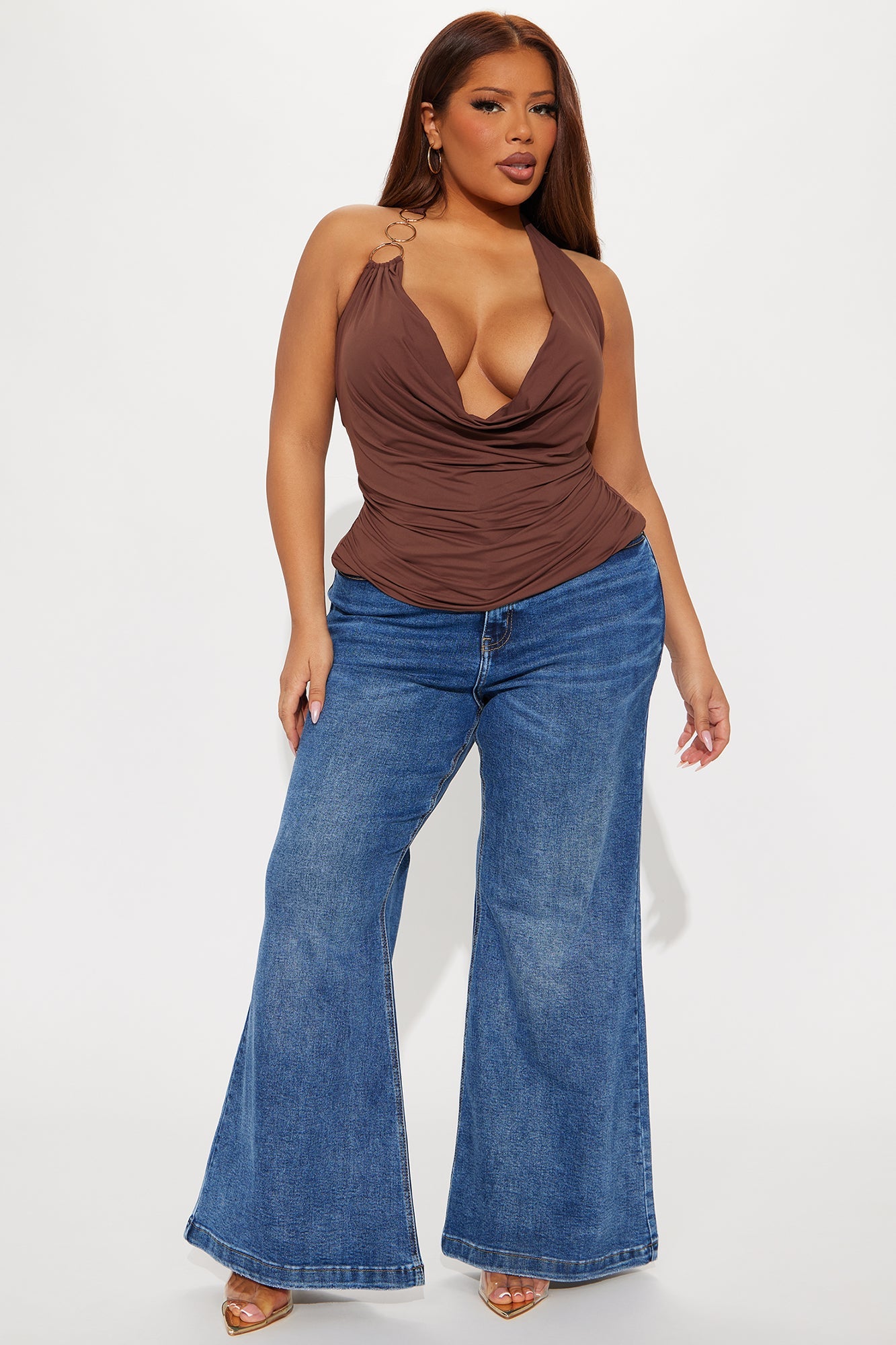 Well-Cared-For Double Lined Ruched Halter Top - Chocolate