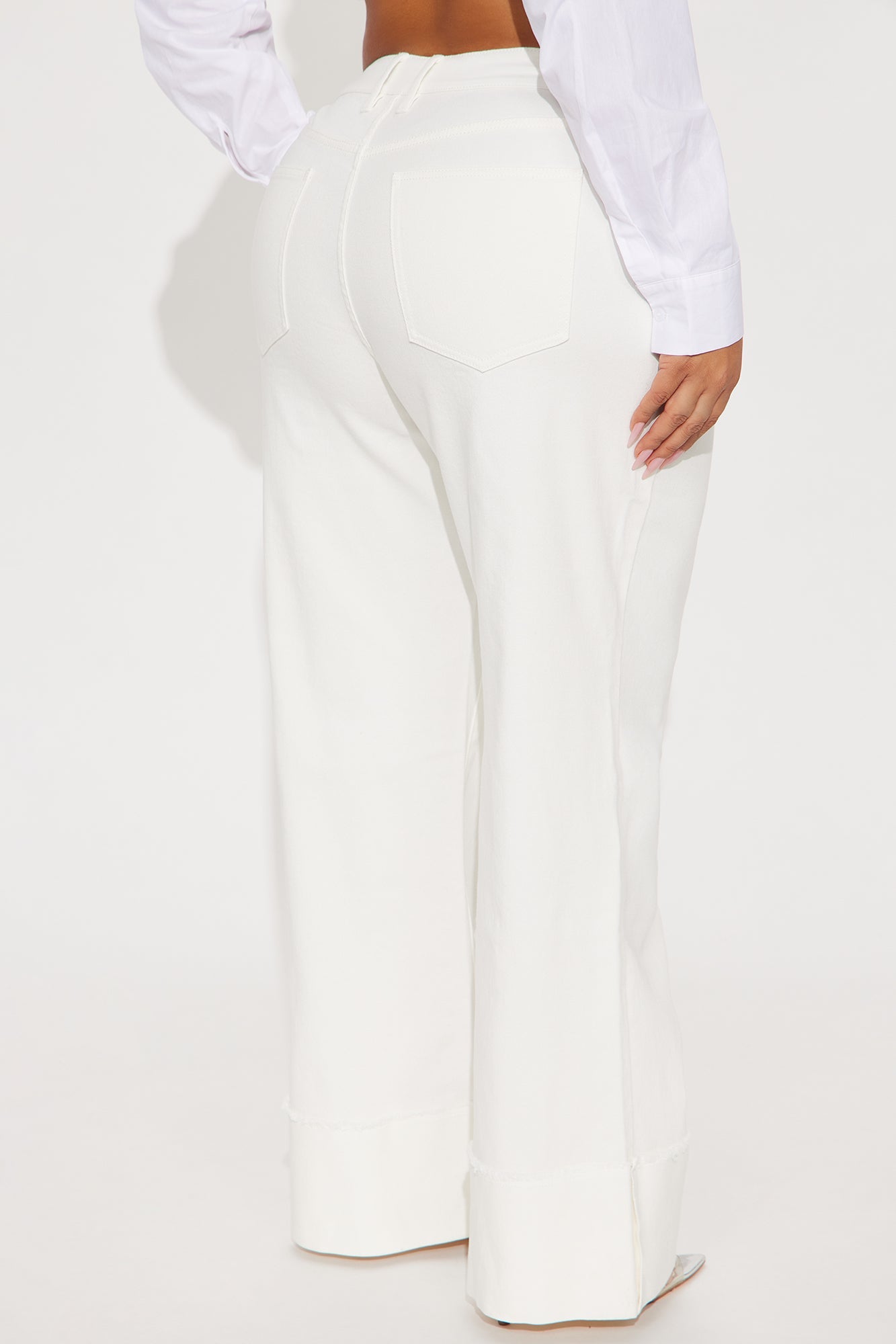 All The While Cuffed Wide Leg Jeans - White