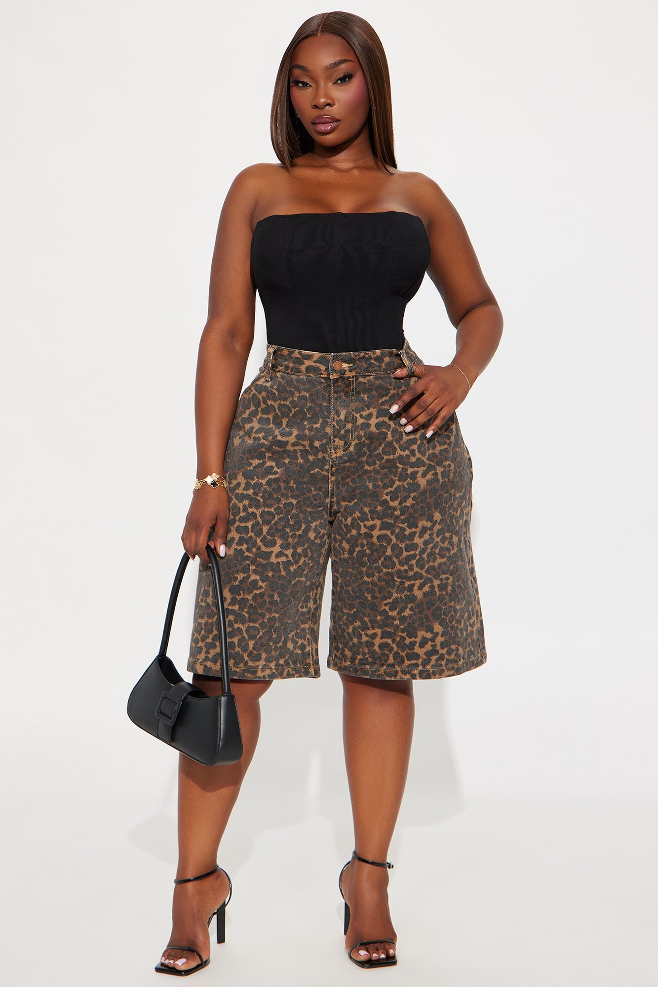 Wild Side Leopard Denim Jorts - Brown/combo