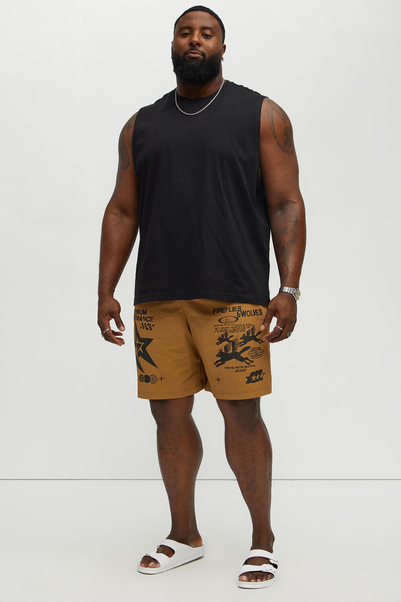 Fireflies And Wolves Graphic Relaxed Shorts - Brown Combo