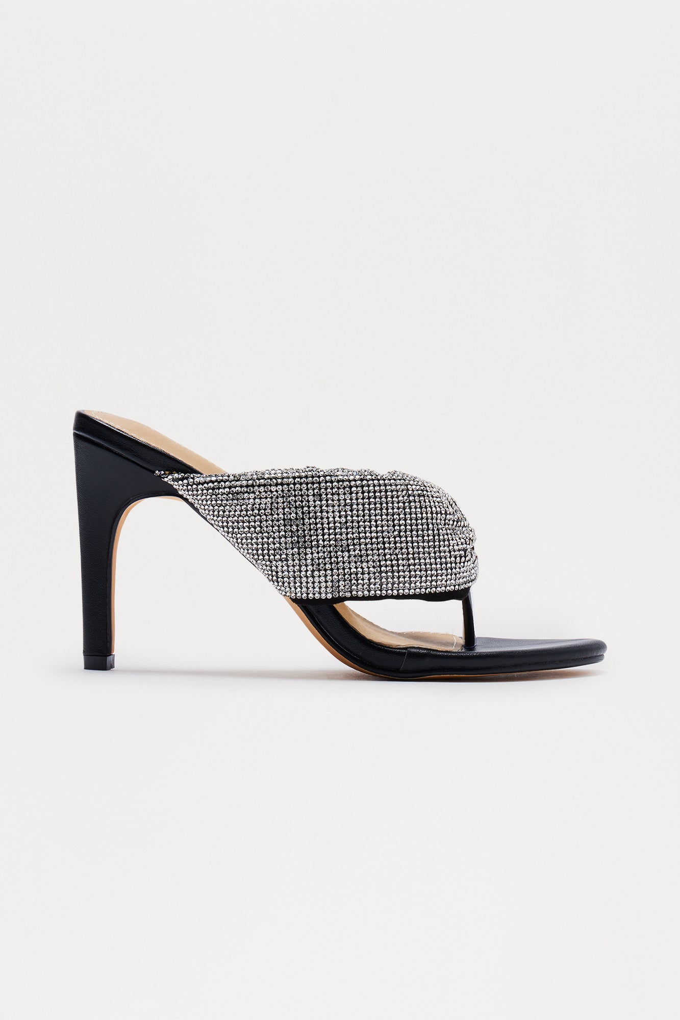 Rowie Rhinestone Thong Heels - Black