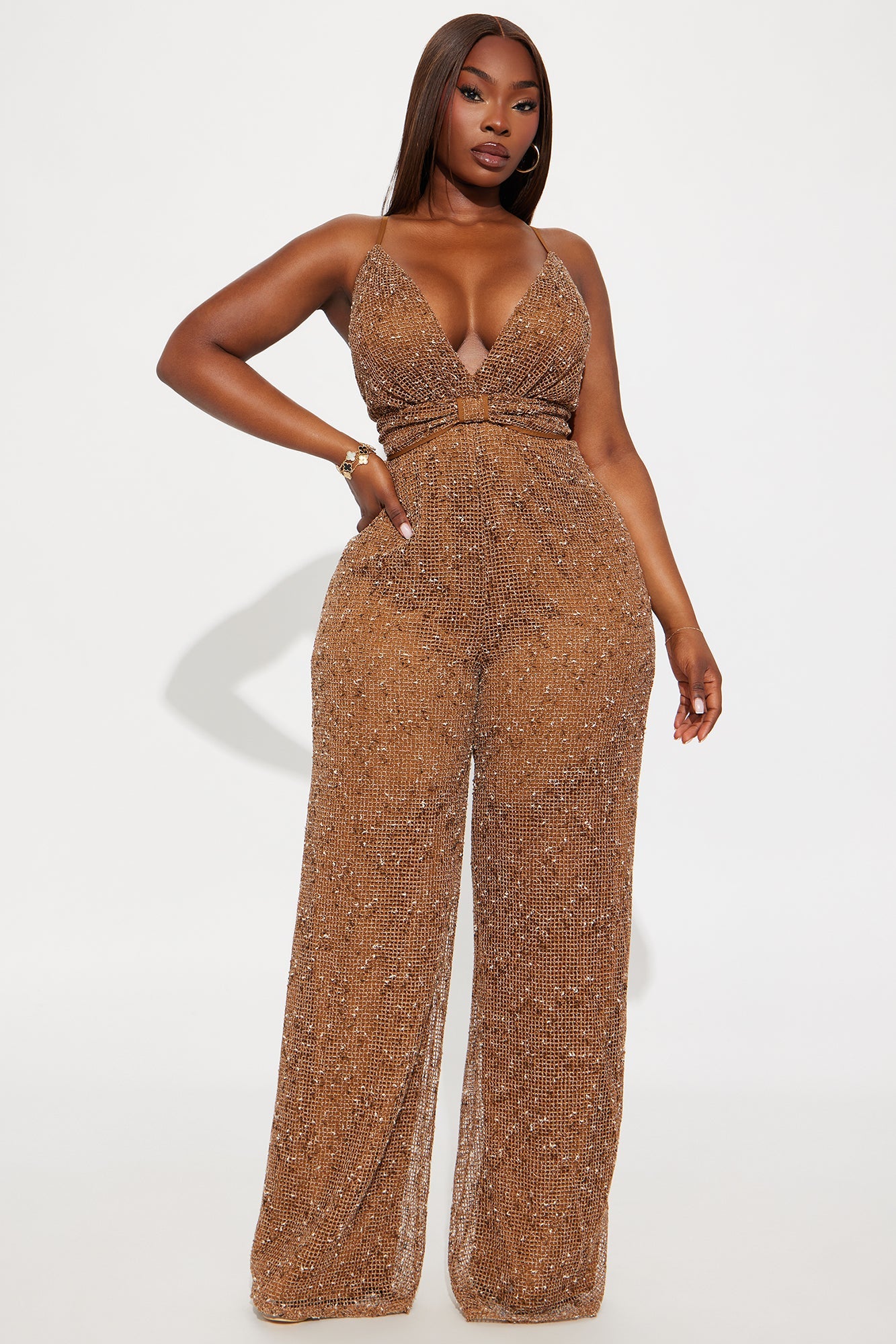 Lost In You Crochet Wide Leg Jumpsuit - Mocha/combo