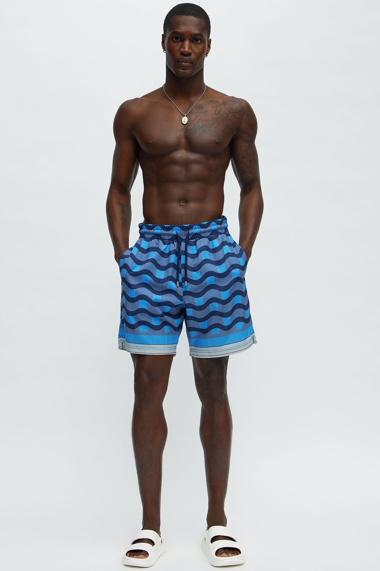 Sculpted Waves Printed Swim Classic Trunk - Blue