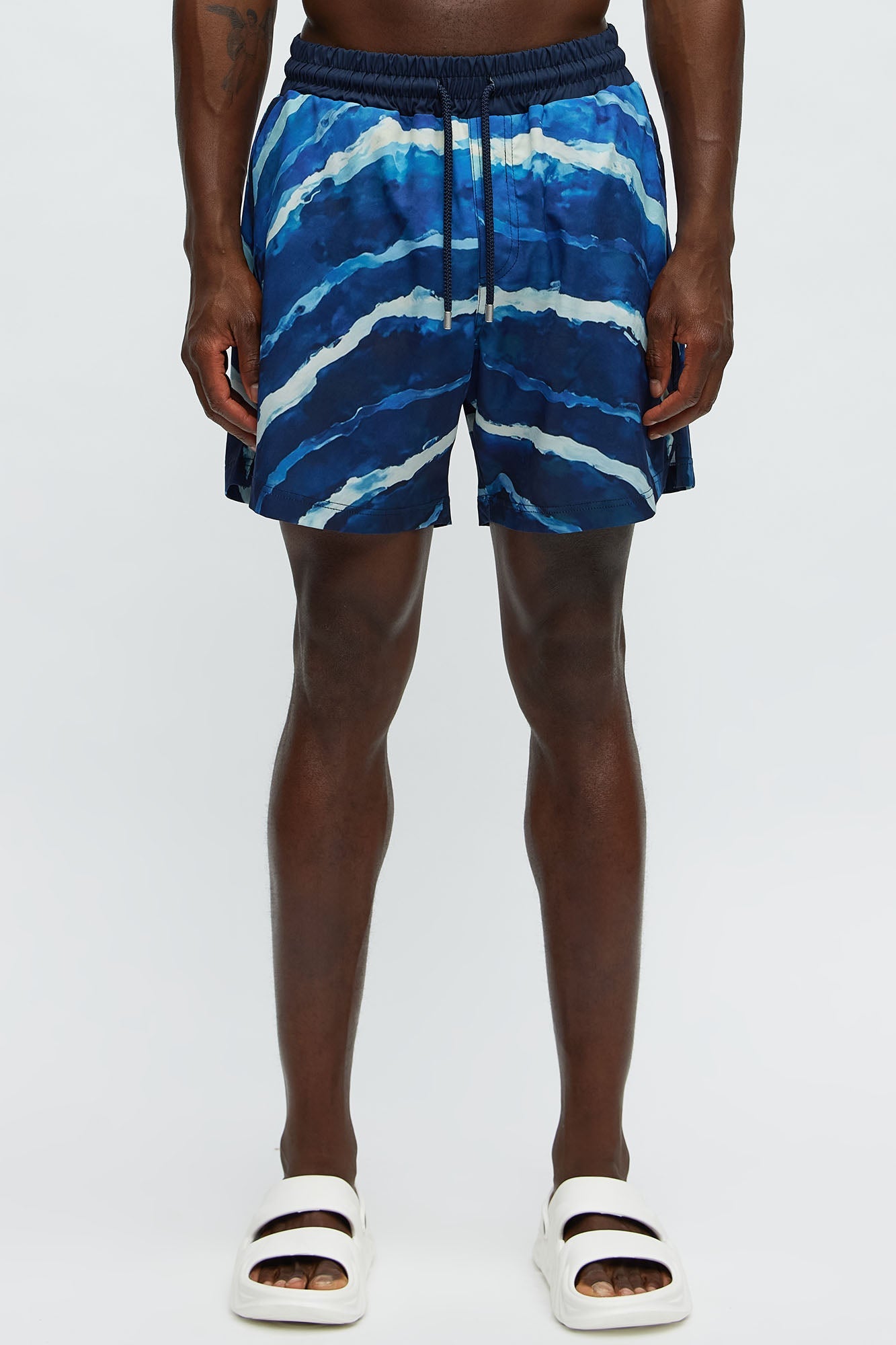 Rolling Waves Printed Swim Mid Trunk - Blue/combo
