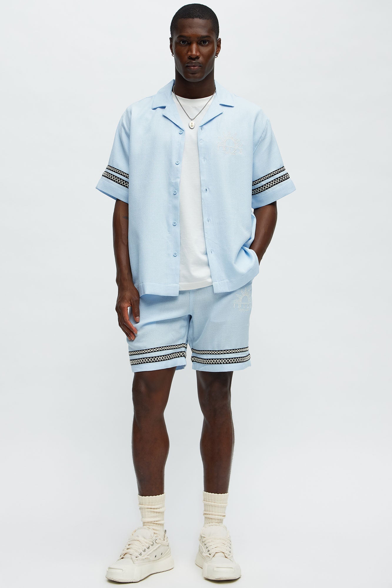 Ibiza VIP Club Linen Like Relaxed Shorts - Light Blue