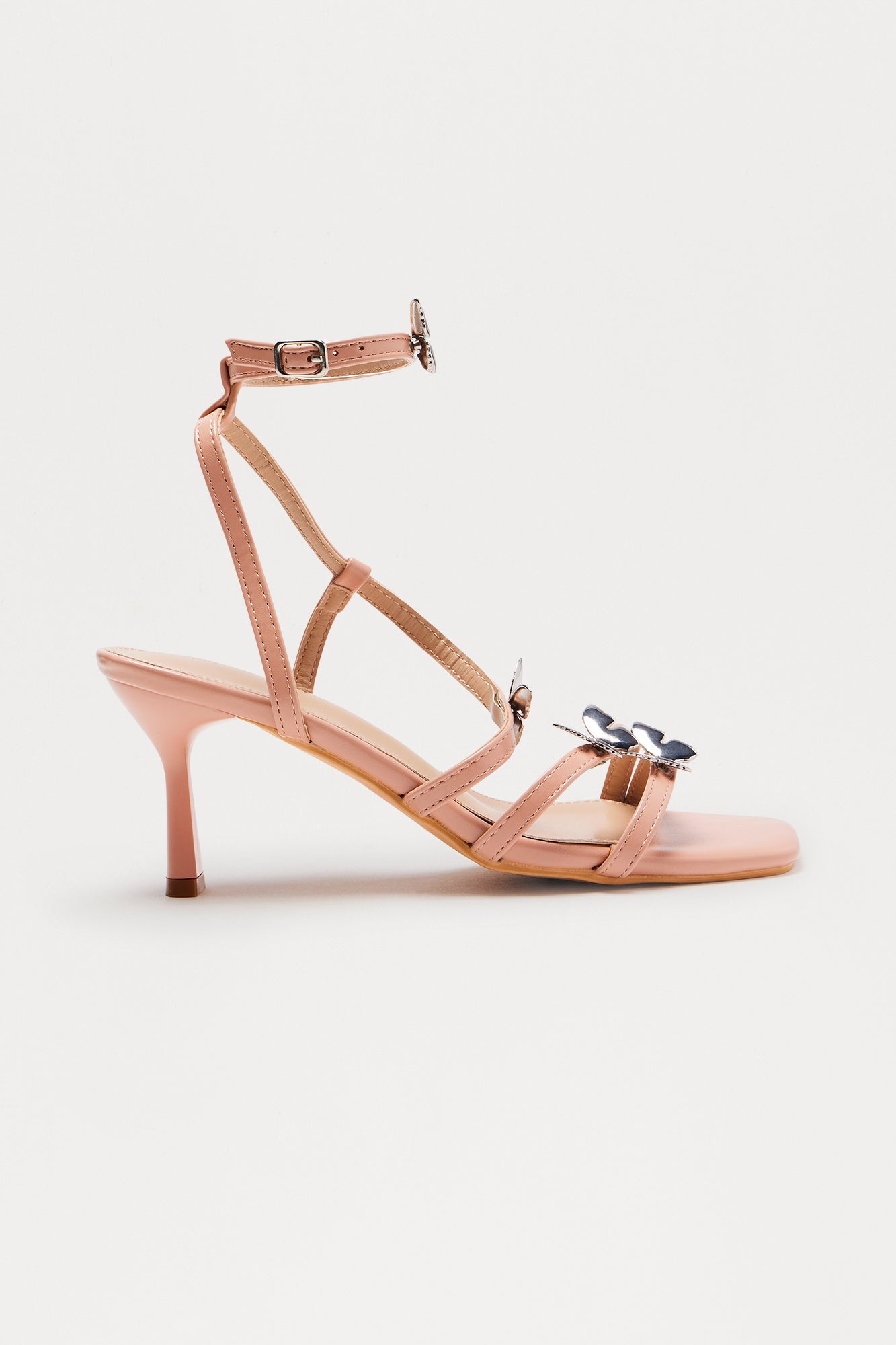 Rina Butterfly Ankle Strap Heels - Nude