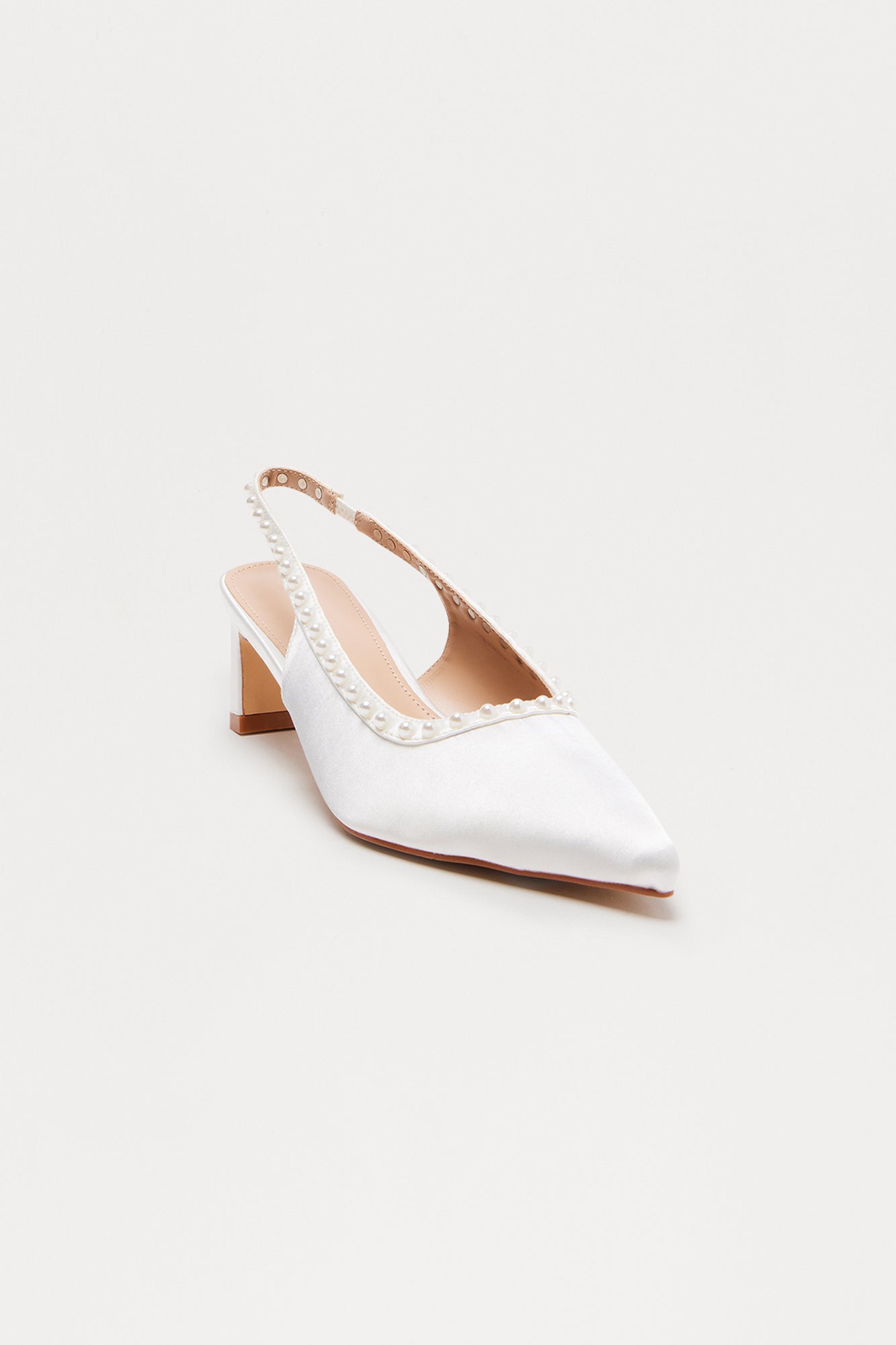 Amore Satin Pearl Pumps - White