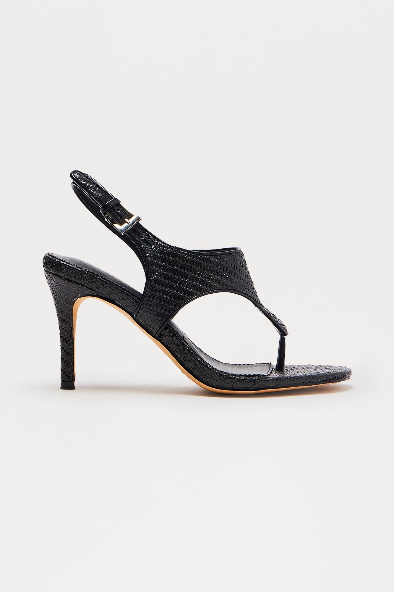 Cary Raffia Thong Heels - Black