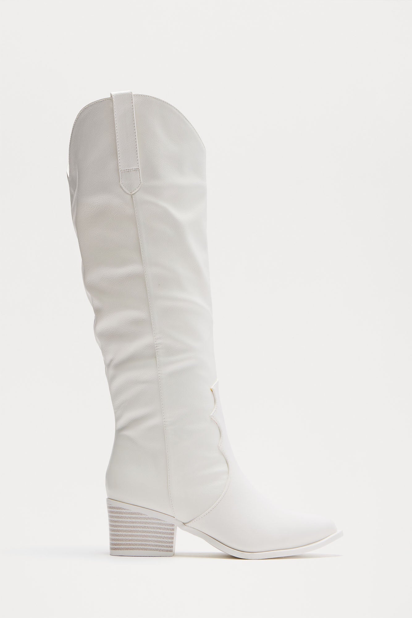 Camper Knee High Cowboy Boots - White