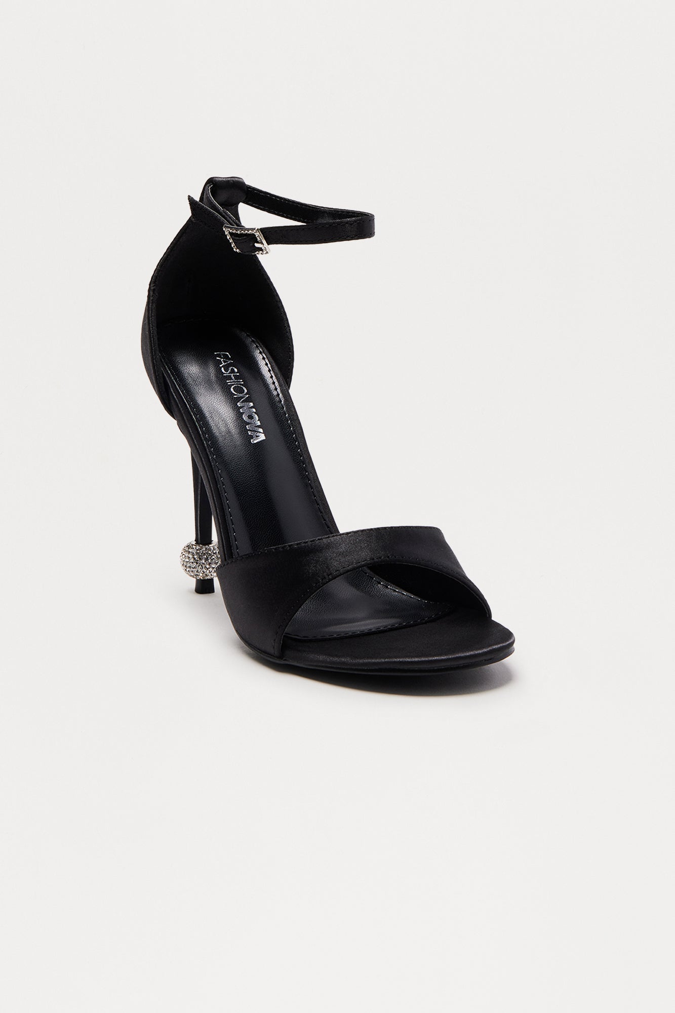 Charlene Satin Ankle Strap Heels - Black