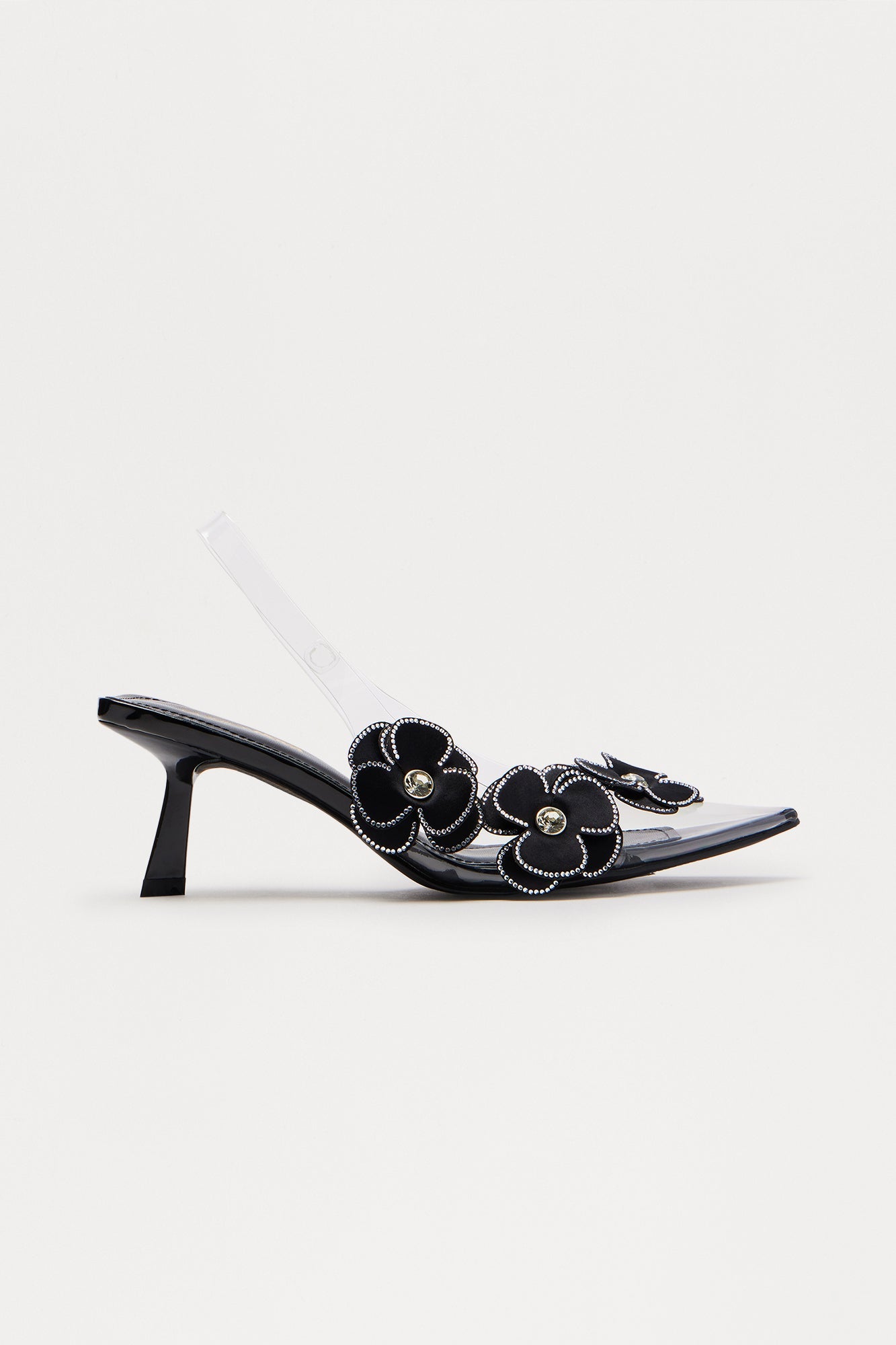 Mareah Flower Clear Slingback Pumps - Black